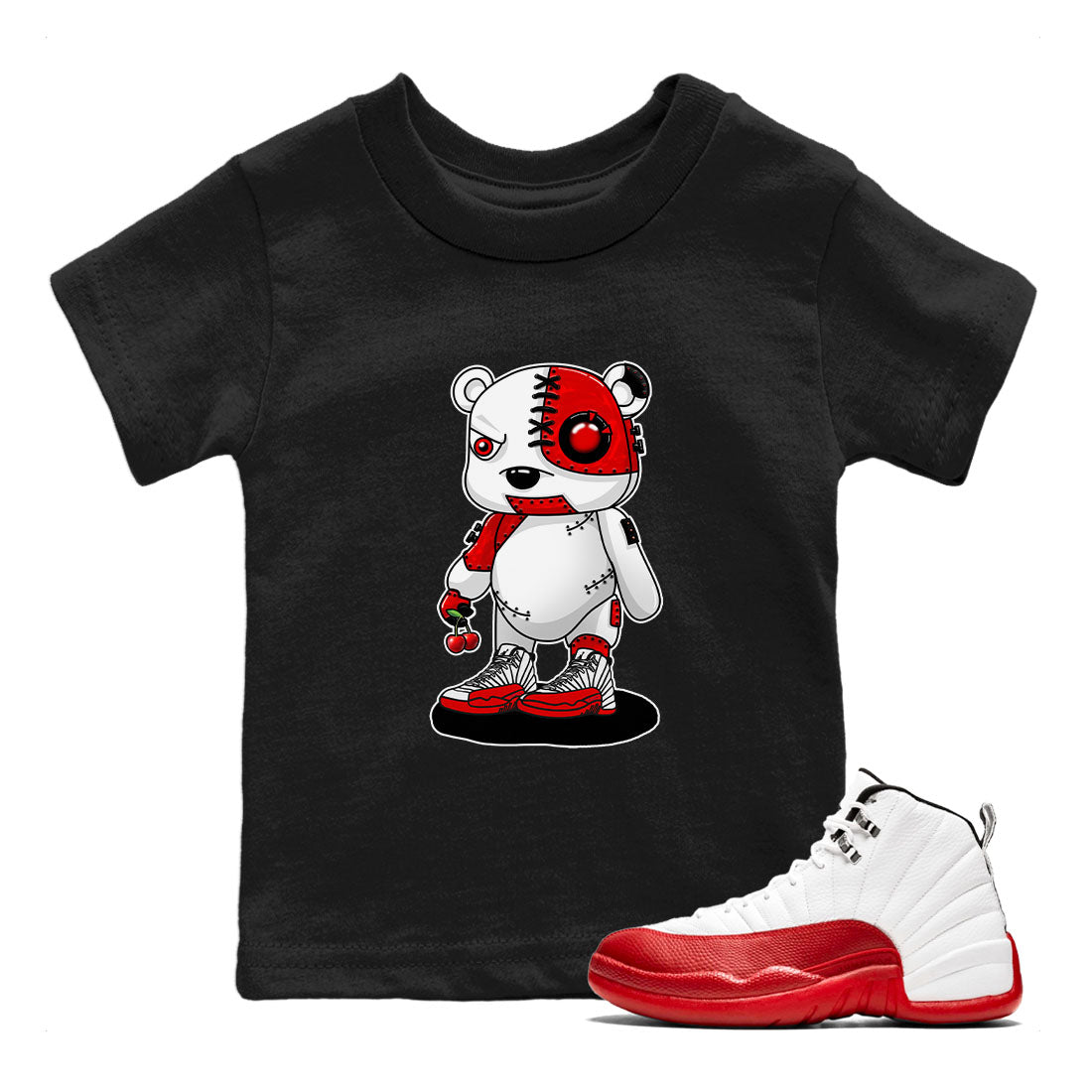 Jordan 12 Retro Cherry shirt to match jordans Varsity Red Cyborg Bear special sneaker matching tees 12s Cherry SNRT sneaker tees Baby Toddler Black 1 T-Shirt
