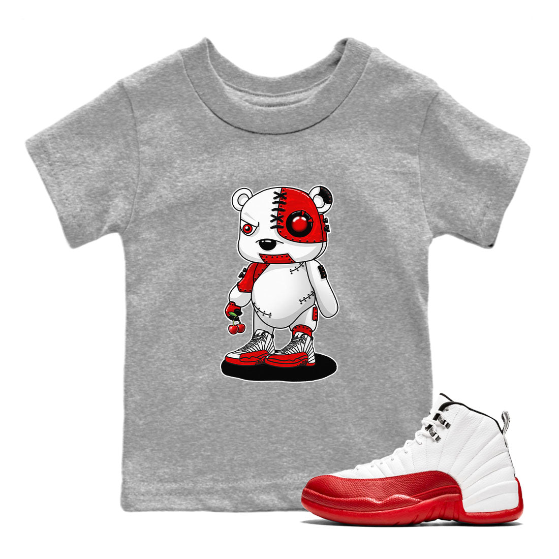 Jordan 12 Retro Cherry shirt to match jordans Varsity Red Cyborg Bear special sneaker matching tees 12s Cherry SNRT sneaker tees Baby Toddler Heather Grey 1 T-Shirt