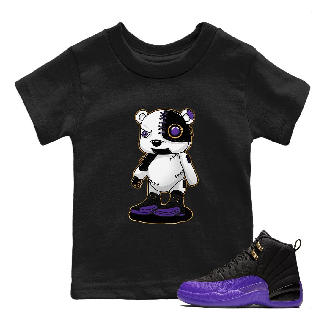 12s Field Purple shirt to match jordans Cyborg Bear sneaker tees Air Jordan 12 Field Purple SNRT Sneaker Release Tees Baby Toddler Black 1 T-Shirt