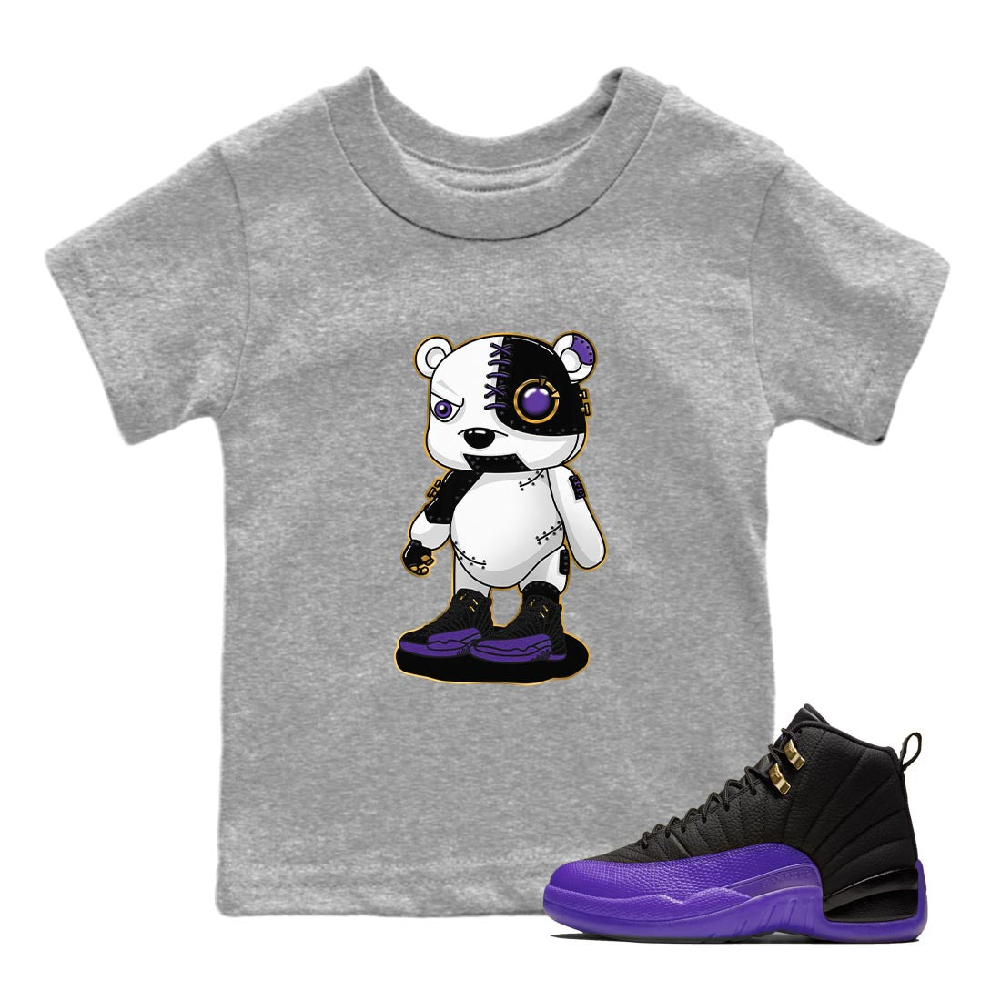 12s Field Purple shirt to match jordans Cyborg Bear sneaker tees Air Jordan 12 Field Purple SNRT Sneaker Release Tees Baby Toddler Heather Grey 1 T-Shirt