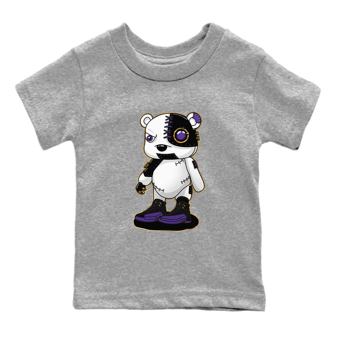 12s Field Purple shirt to match jordans Cyborg Bear sneaker tees Air Jordan 12 Field Purple SNRT Sneaker Release Tees Baby Toddler Heather Grey 2 T-Shirt