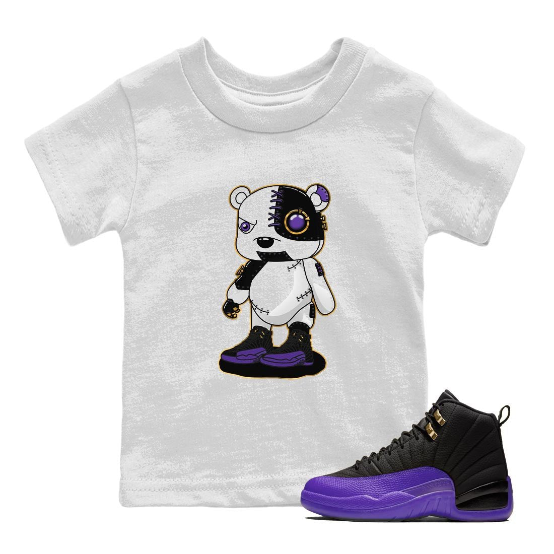 12s Field Purple shirt to match jordans Cyborg Bear sneaker tees Air Jordan 12 Field Purple SNRT Sneaker Release Tees Baby Toddler White 1 T-Shirt