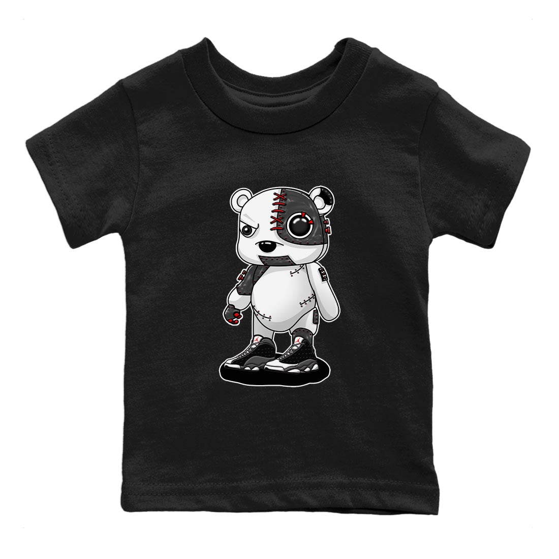 Air Jordan 13 Black Flint Sneaker Match Tees Cyborg Bear Sneaker Tees AJ 13s Black Flint Sneaker Release Tees Kids Shirts Black 2