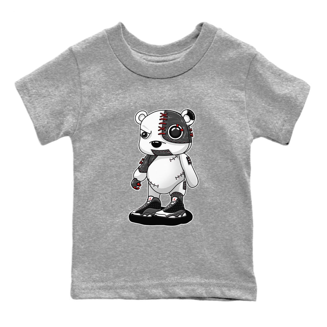 Air Jordan 13 Black Flint Sneaker Match Tees Cyborg Bear Sneaker Tees AJ 13s Black Flint Sneaker Release Tees Kids Shirts Heather Grey 2