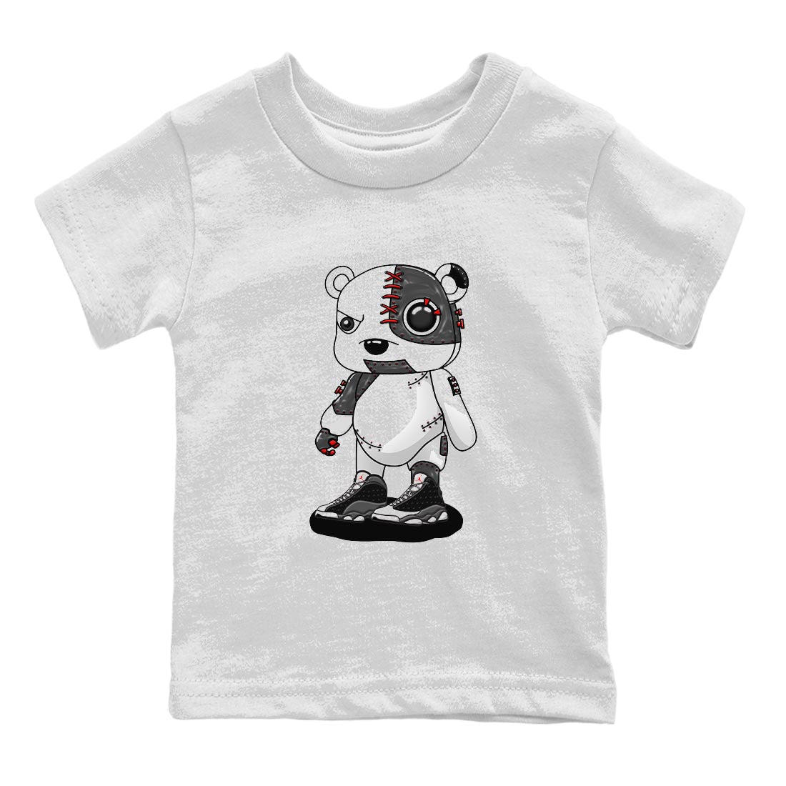 Air Jordan 13 Black Flint Sneaker Match Tees Cyborg Bear Sneaker Tees AJ 13s Black Flint Sneaker Release Tees Kids Shirts White 2