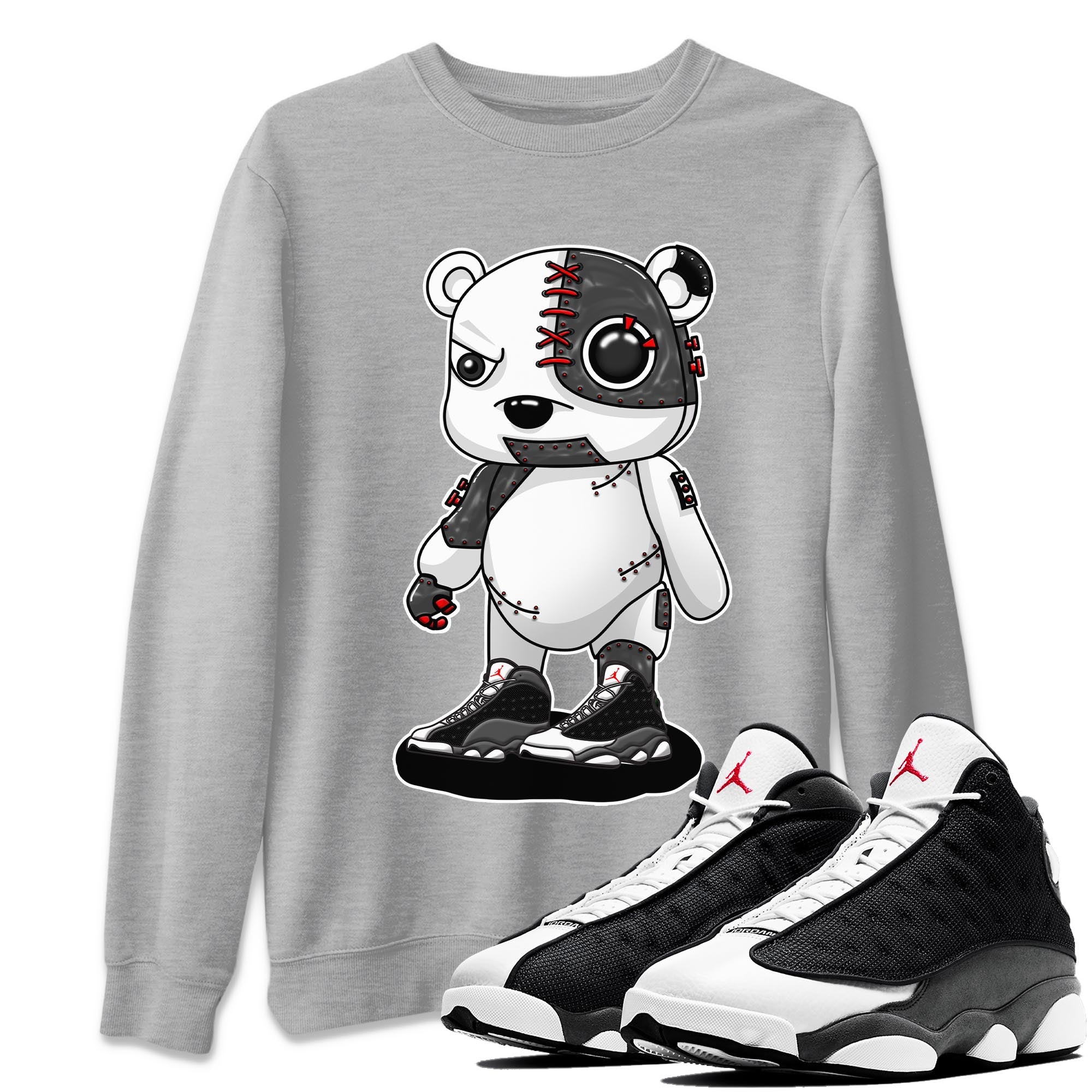 Air Jordan 13 Black Flint Sneaker Match Tees Cyborg Bear Sneaker Tees AJ 13s Black Flint Sneaker Release Tees Unisex Shirts Heather Grey 1