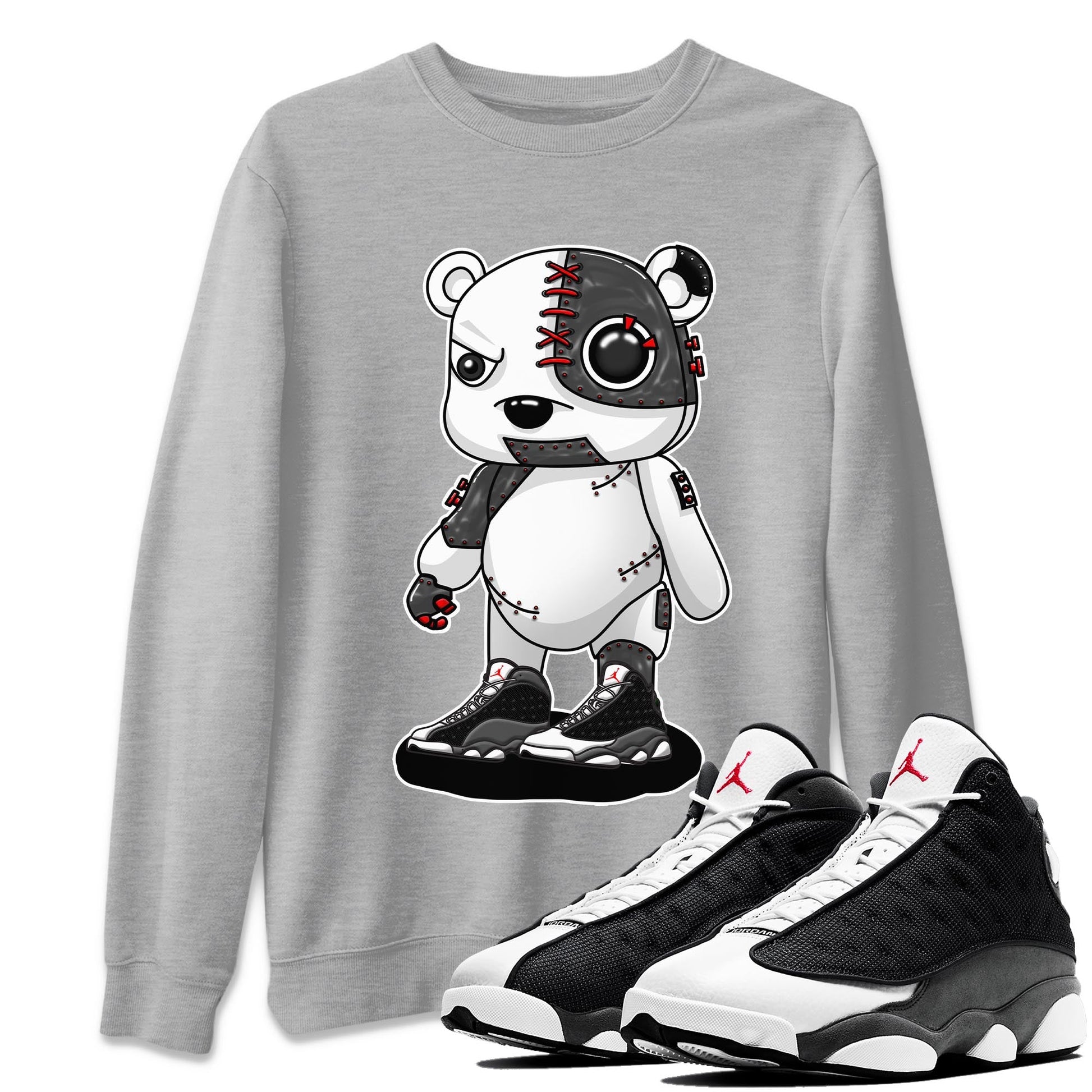 Air Jordan 13 Black Flint Sneaker Match Tees Cyborg Bear Sneaker Tees AJ 13s Black Flint Sneaker Release Tees Unisex Shirts Heather Grey 1