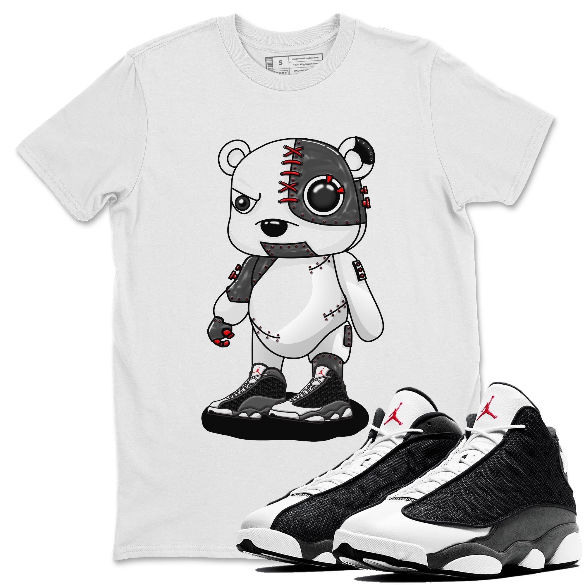 Air Jordan 13 Black Flint Sneaker Match Tees Cyborg Bear Sneaker Tees AJ 13s Black Flint Sneaker Release Tees Unisex Shirts White 1