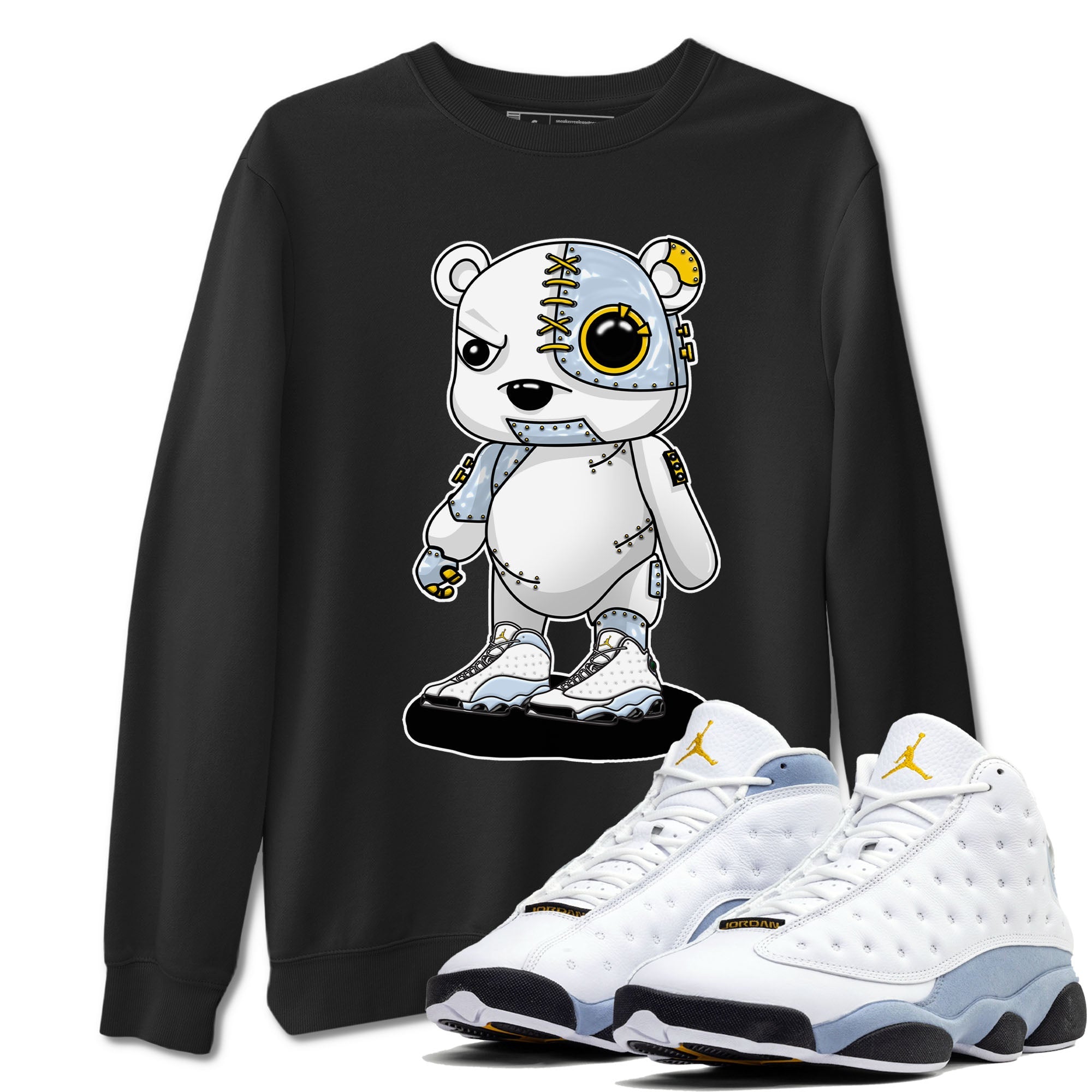 13s Blue Grey shirt to match jordans Cyborg Bear sneaker tees Air Jordan 13 Blue Grey SNRT Sneaker Release Tees unisex cotton Black 1 crew neck shirt