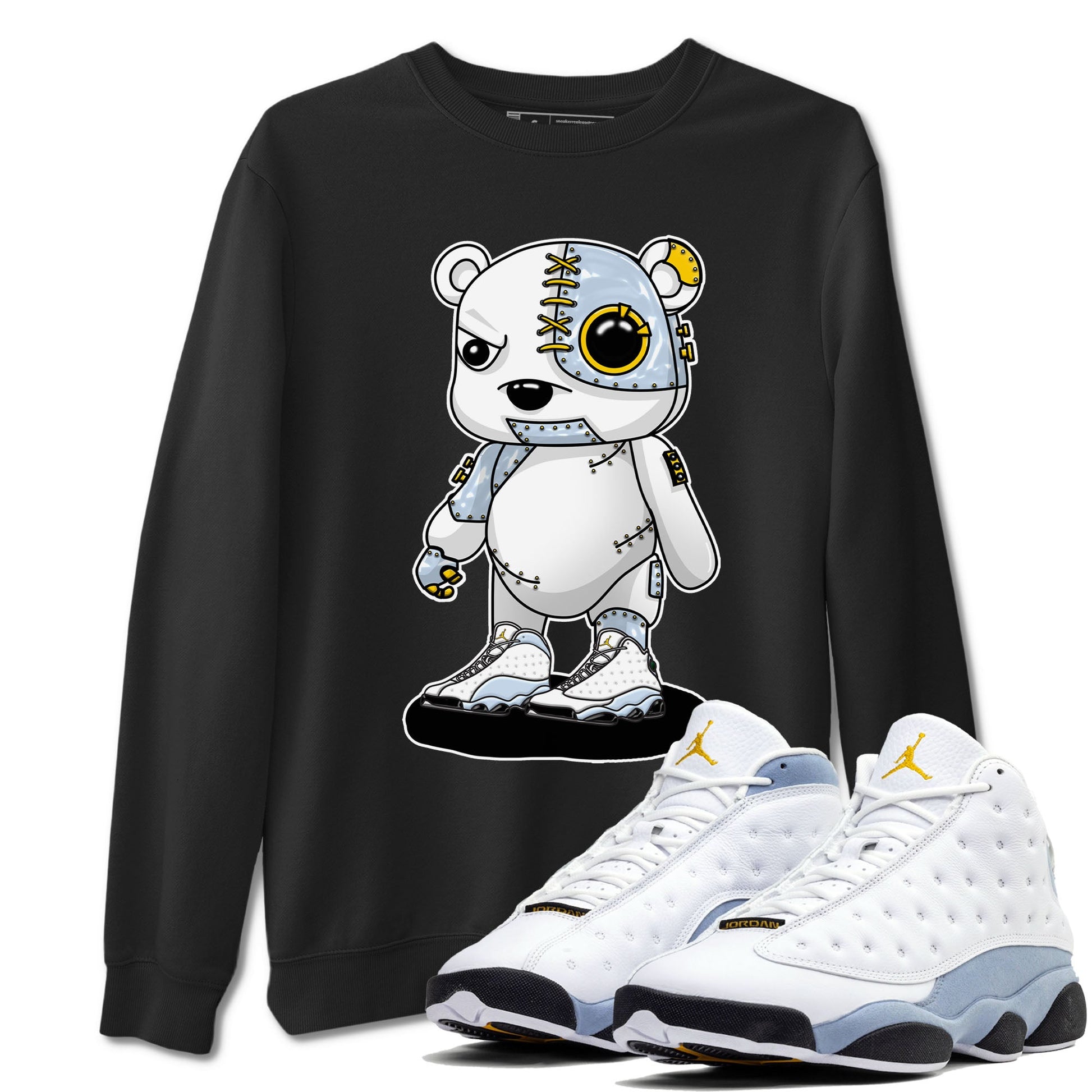 13s Blue Grey shirt to match jordans Cyborg Bear sneaker tees Air Jordan 13 Blue Grey SNRT Sneaker Release Tees unisex cotton Black 1 crew neck shirt