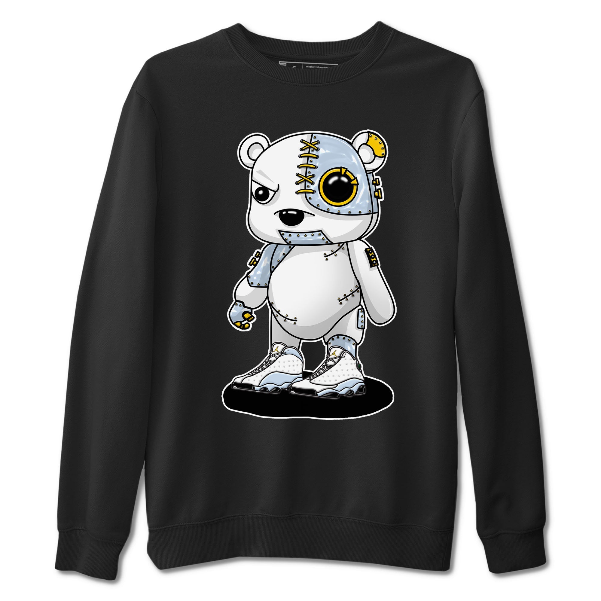 13s Blue Grey shirt to match jordans Cyborg Bear sneaker tees Air Jordan 13 Blue Grey SNRT Sneaker Release Tees unisex cotton Black 2 crew neck shirt