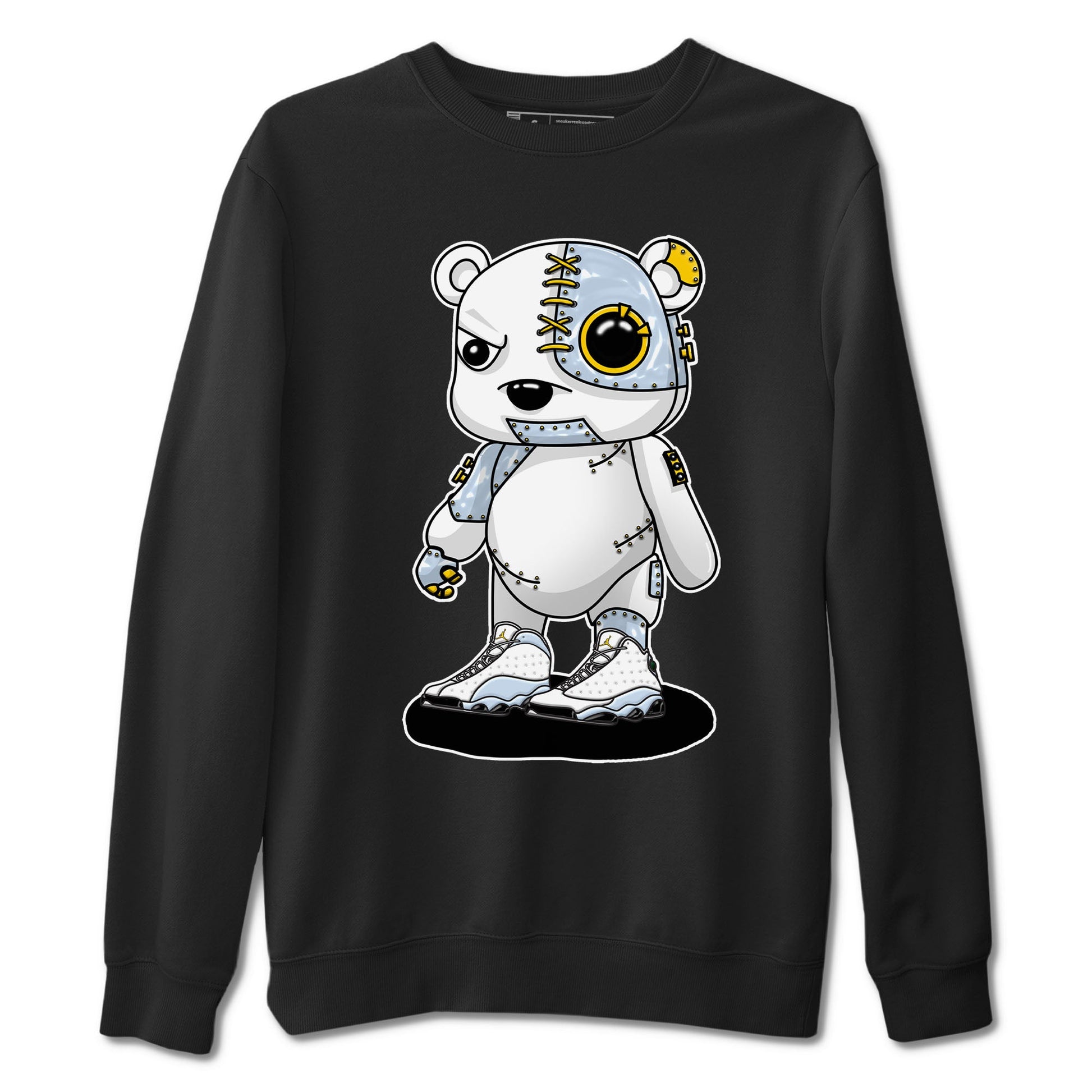 13s Blue Grey shirt to match jordans Cyborg Bear sneaker tees Air Jordan 13 Blue Grey SNRT Sneaker Release Tees unisex cotton Black 2 crew neck shirt
