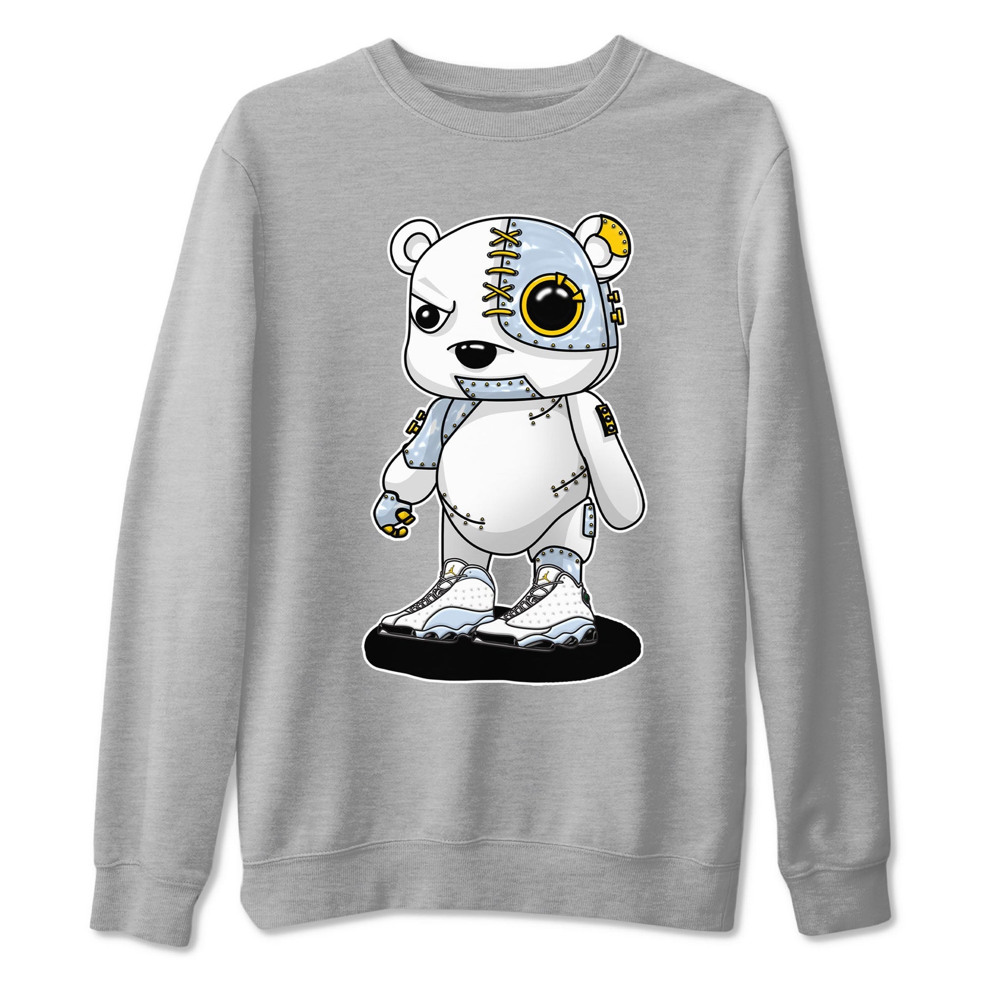 13s Blue Grey shirt to match jordans Cyborg Bear sneaker tees Air Jordan 13 Blue Grey SNRT Sneaker Release Tees unisex cotton Heather Grey 2 crew neck shirt