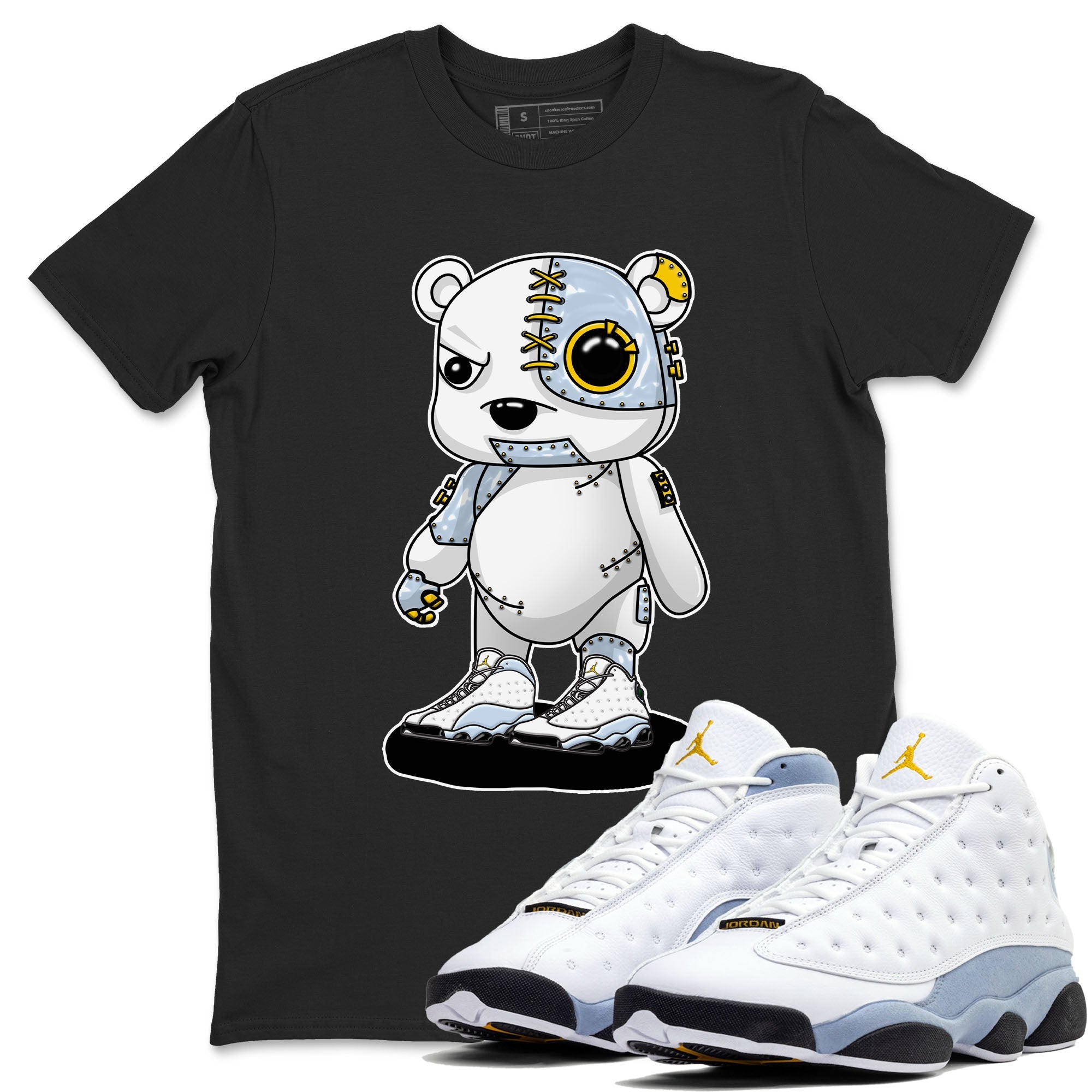 13s Blue Grey shirt to match jordans Cyborg Bear sneaker tees Air Jordan 13 Blue Grey SNRT Sneaker Release Tees unisex cotton Black 1 crew neck shirt