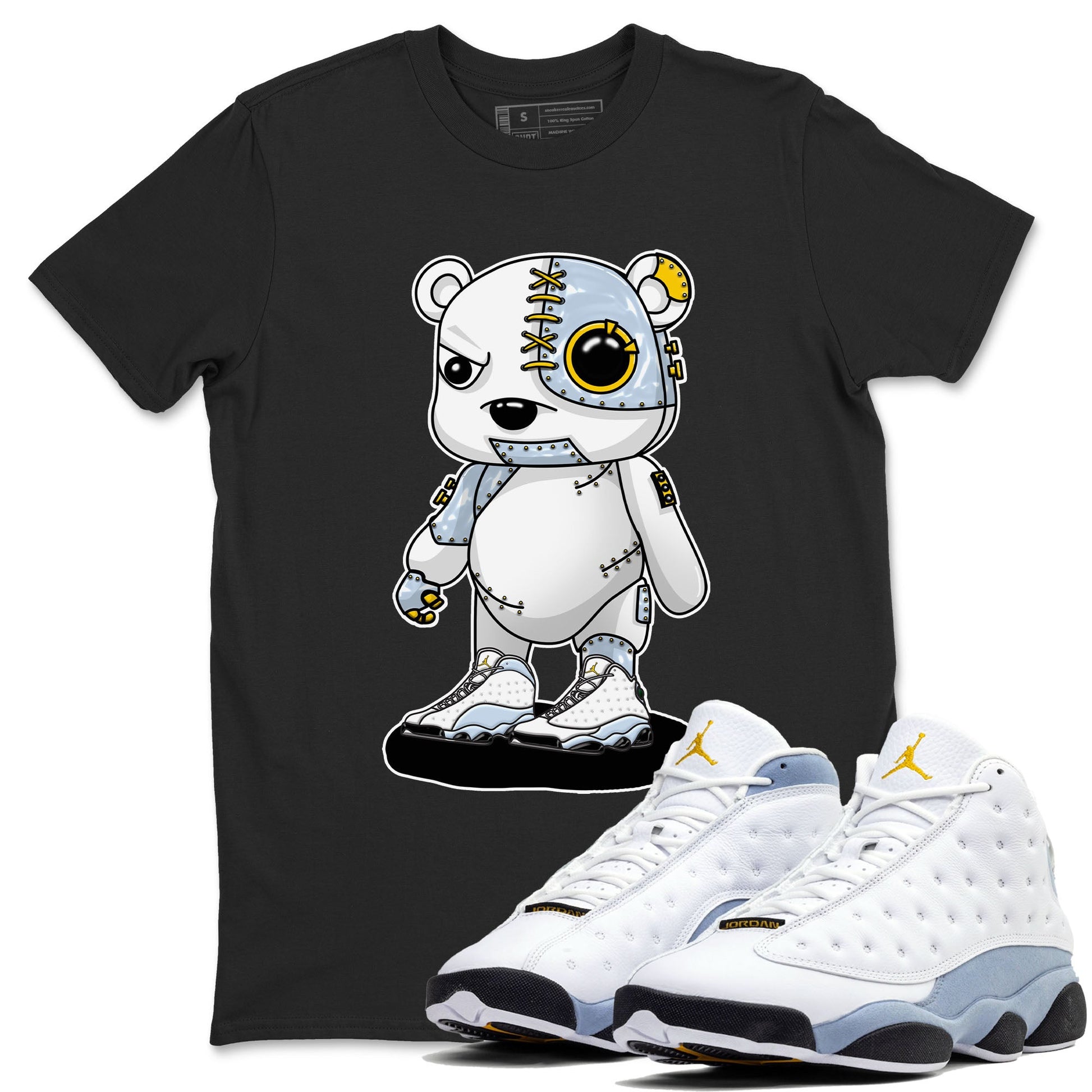 13s Blue Grey shirt to match jordans Cyborg Bear sneaker tees Air Jordan 13 Blue Grey SNRT Sneaker Release Tees unisex cotton Black 1 crew neck shirt