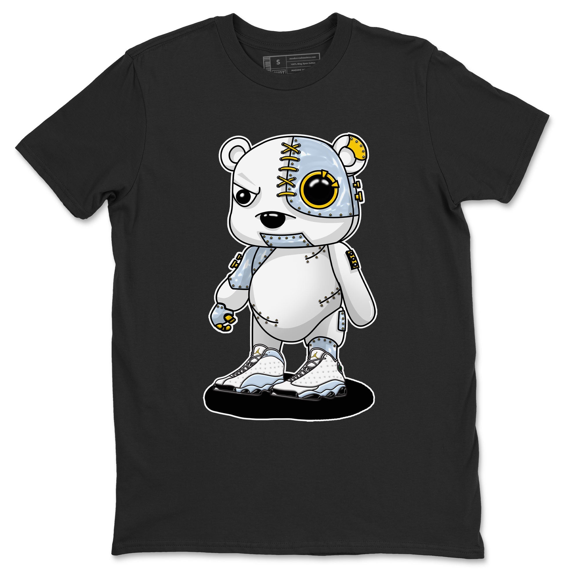 13s Blue Grey shirt to match jordans Cyborg Bear sneaker tees Air Jordan 13 Blue Grey SNRT Sneaker Release Tees unisex cotton Black 2 crew neck shirt