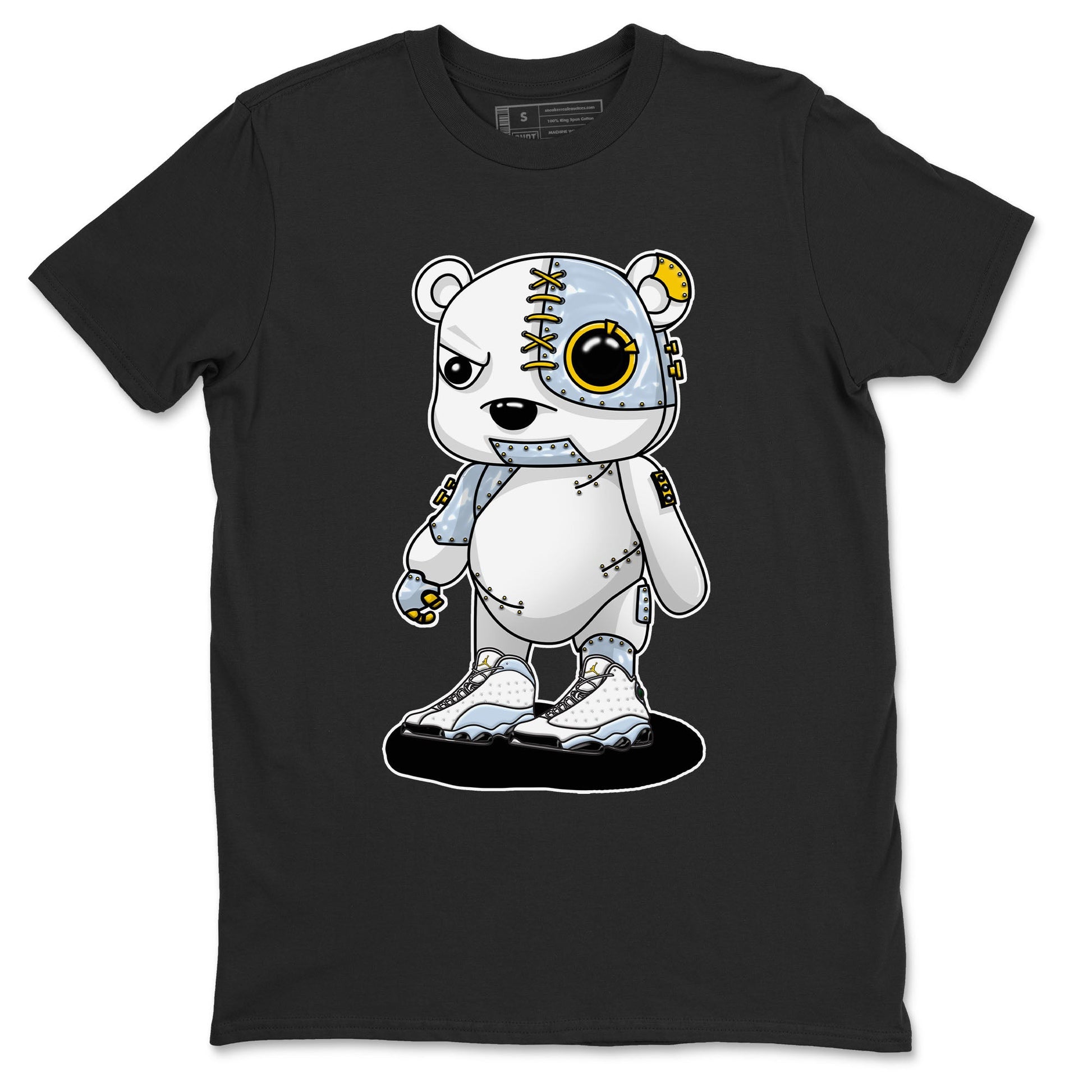 13s Blue Grey shirt to match jordans Cyborg Bear sneaker tees Air Jordan 13 Blue Grey SNRT Sneaker Release Tees unisex cotton Black 2 crew neck shirt