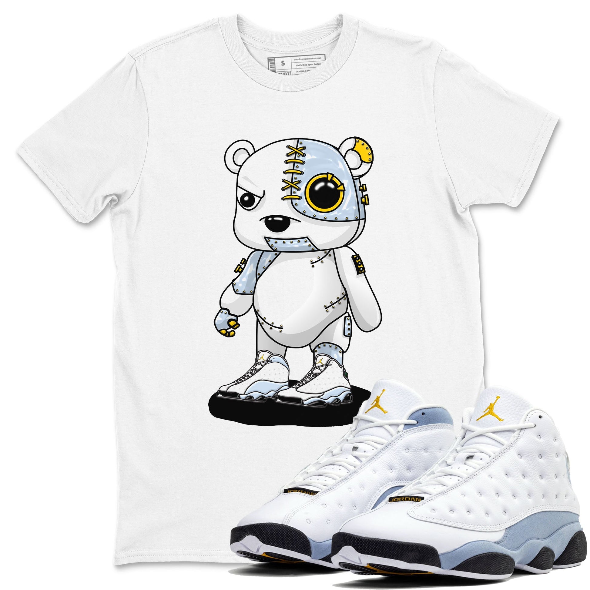 13s Blue Grey shirt to match jordans Cyborg Bear sneaker tees Air Jordan 13 Blue Grey SNRT Sneaker Release Tees unisex cotton White 1 crew neck shirt