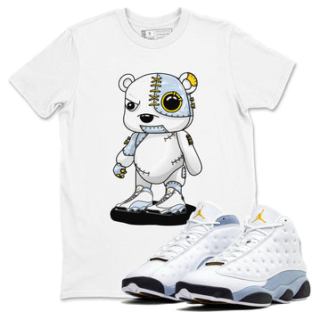 13s Blue Grey shirt to match jordans Cyborg Bear sneaker tees Air Jordan 13 Blue Grey SNRT Sneaker Release Tees unisex cotton White 1 crew neck shirt
