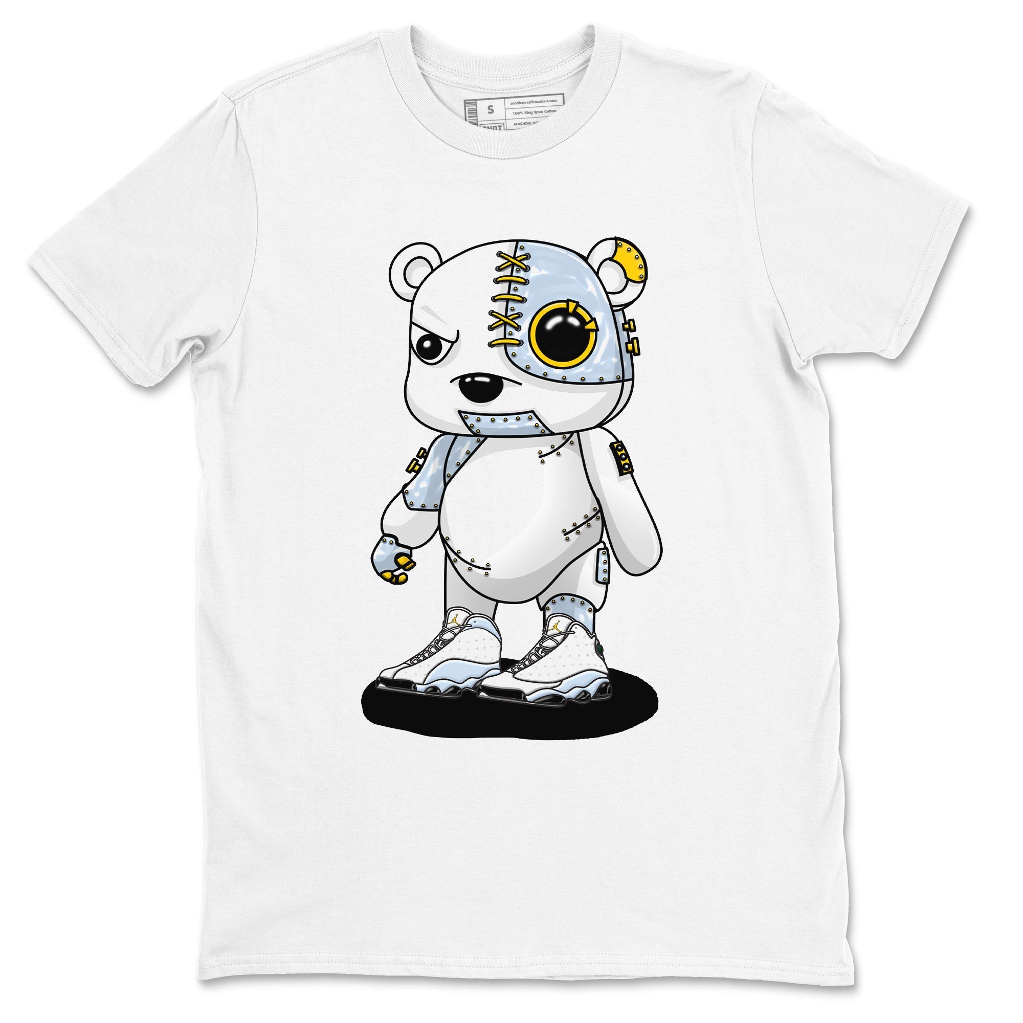 13s Blue Grey shirt to match jordans Cyborg Bear sneaker tees Air Jordan 13 Blue Grey SNRT Sneaker Release Tees unisex cotton White 2 crew neck shirt