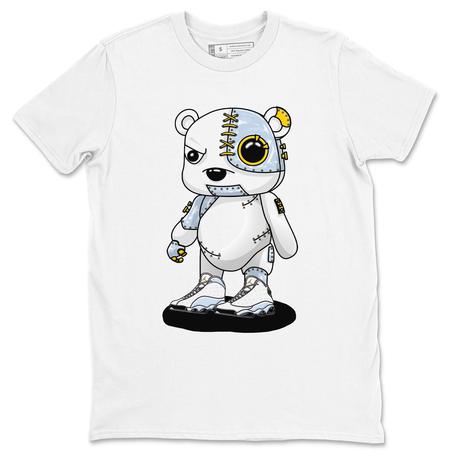 13s Blue Grey shirt to match jordans Cyborg Bear sneaker tees Air Jordan 13 Blue Grey SNRT Sneaker Release Tees unisex cotton White 2 crew neck shirt