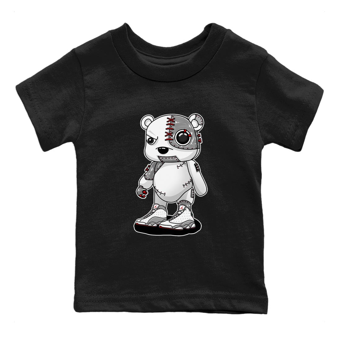 AJ13 Wolf Grey Sneaker Match Tees Cyborg Bear Sneaker Tees Air Jordan 13 Wolf Grey SNRT Sneaker Release Tees Kids Shirts Black 2