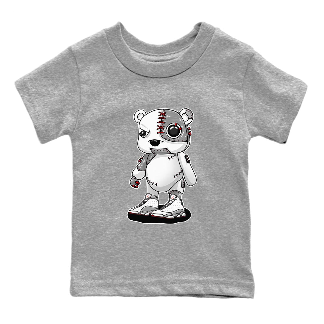 AJ13 Wolf Grey Sneaker Match Tees Cyborg Bear Sneaker Tees Air Jordan 13 Wolf Grey SNRT Sneaker Release Tees Kids Shirts Heather Grey 2