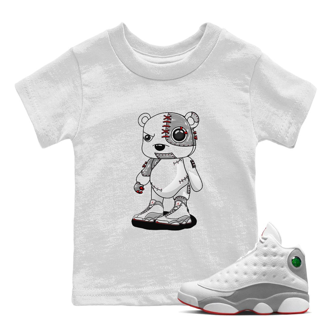 AJ13 Wolf Grey Sneaker Match Tees Cyborg Bear Sneaker Tees Air Jordan 13 Wolf Grey SNRT Sneaker Release Tees Kids Shirts White 1