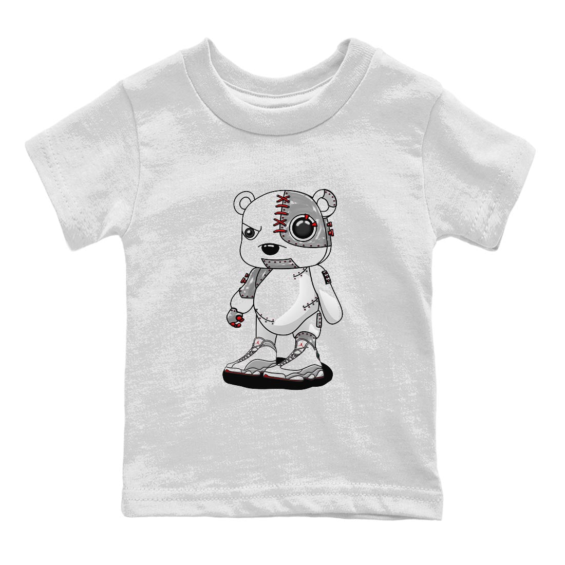 AJ13 Wolf Grey Sneaker Match Tees Cyborg Bear Sneaker Tees Air Jordan 13 Wolf Grey SNRT Sneaker Release Tees Kids Shirts White 2