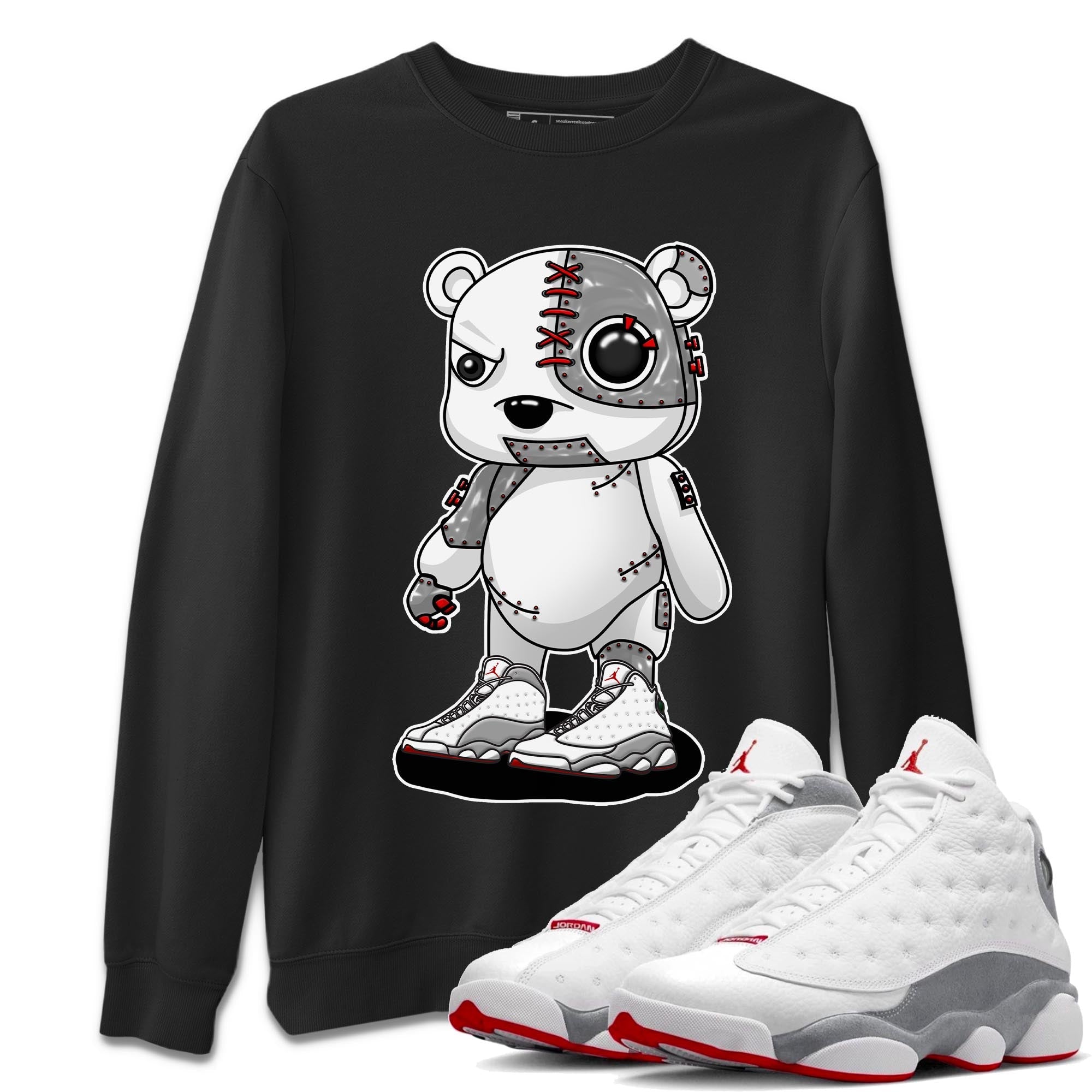 AJ13 Wolf Grey Sneaker Match Tees Cyborg Bear Sneaker Tees Air Jordan 13 Wolf Grey SNRT Sneaker Release Tees Unisex Shirts Black 1