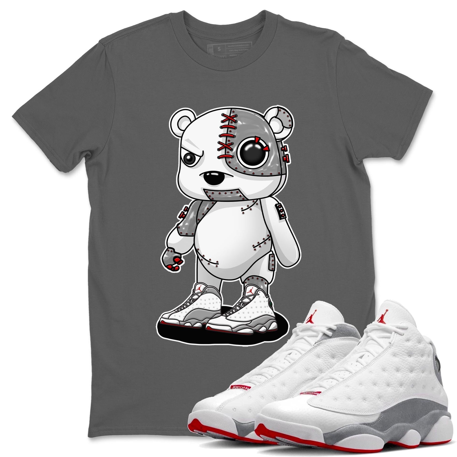 AJ13 Wolf Grey Sneaker Match Tees Cyborg Bear Sneaker Tees Air Jordan 13 Wolf Grey SNRT Sneaker Release Tees Unisex Shirts Cool Grey 1