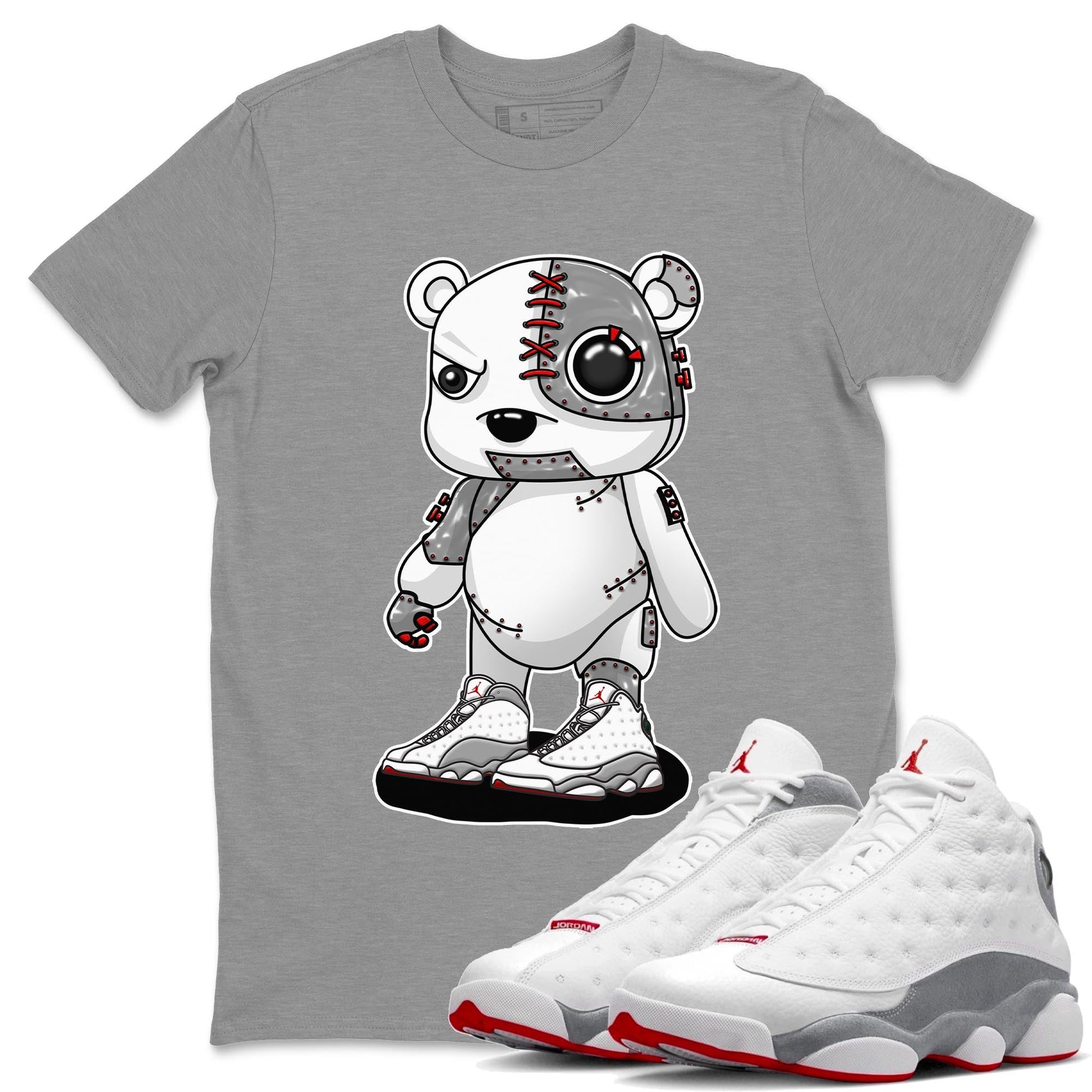 AJ13 Wolf Grey Sneaker Match Tees Cyborg Bear Sneaker Tees Air Jordan 13 Wolf Grey SNRT Sneaker Release Tees Unisex Shirts Heather Grey 1