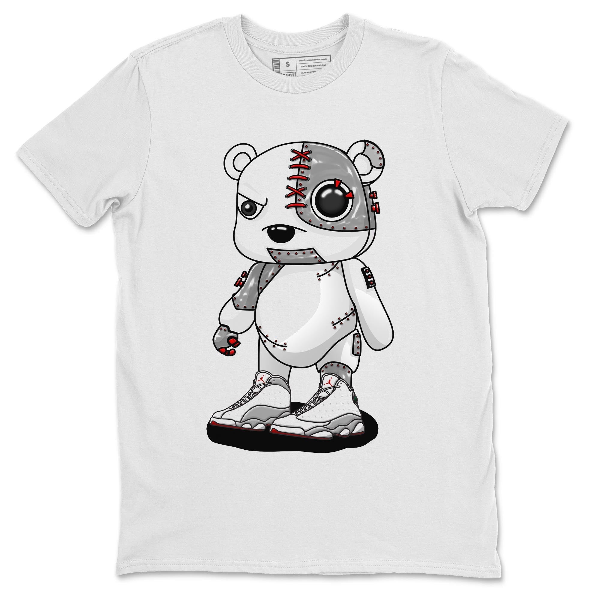 AJ13 Wolf Grey Sneaker Match Tees Cyborg Bear Sneaker Tees Air Jordan 13 Wolf Grey SNRT Sneaker Release Tees Unisex Shirts White 2