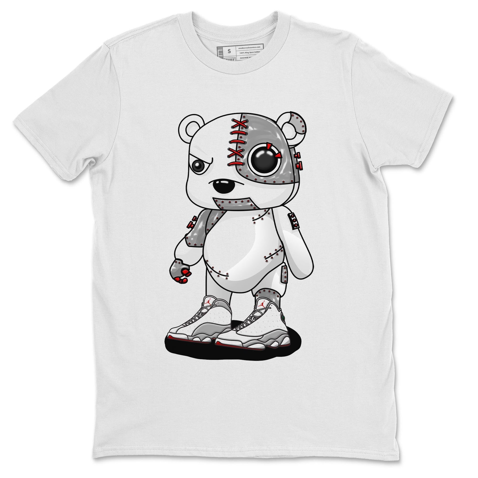 AJ13 Wolf Grey Sneaker Match Tees Cyborg Bear Sneaker Tees Air Jordan 13 Wolf Grey SNRT Sneaker Release Tees Unisex Shirts White 2