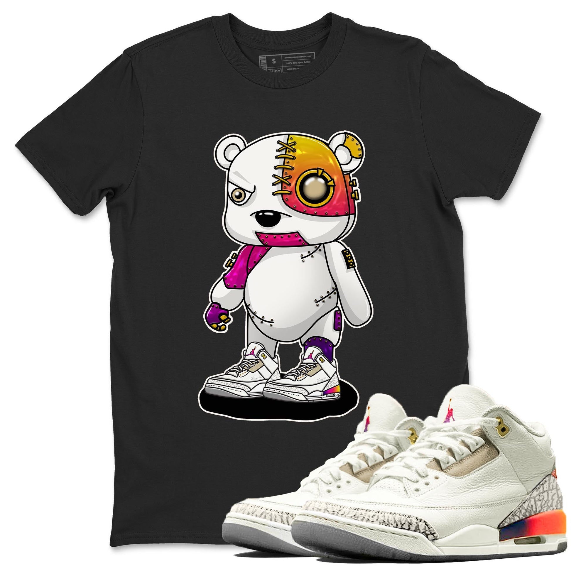 Air Jordan 3 J Balvin shirt to match jordans Cyborg Bear sneaker tees Crew Neck Air Jordan 3 X J Balvin SNRT Sneaker Release Tees Unisex Casual Shirts Black 1 T-Shirt