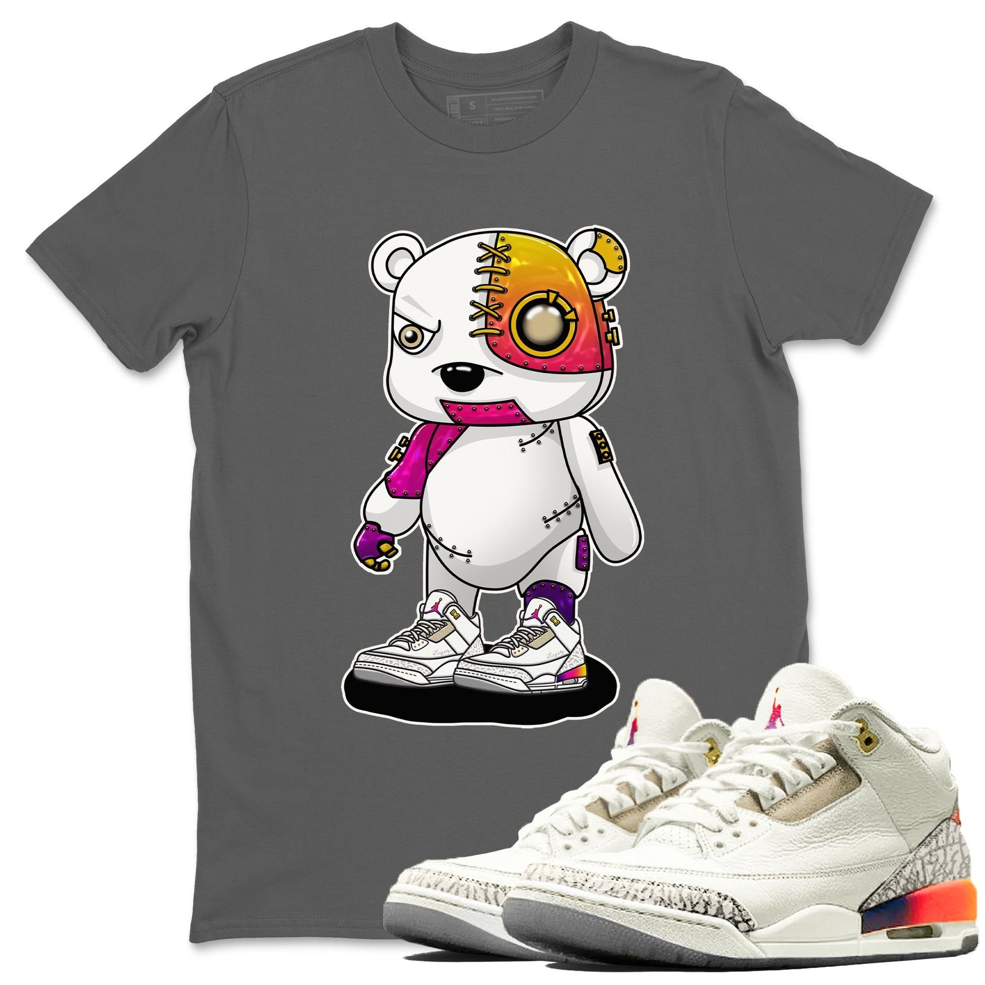 Air Jordan 3 J Balvin shirt to match jordans Cyborg Bear sneaker tees Crew Neck Air Jordan 3 X J Balvin SNRT Sneaker Release Tees Unisex Casual Shirts Cool Grey 1 T-Shirt