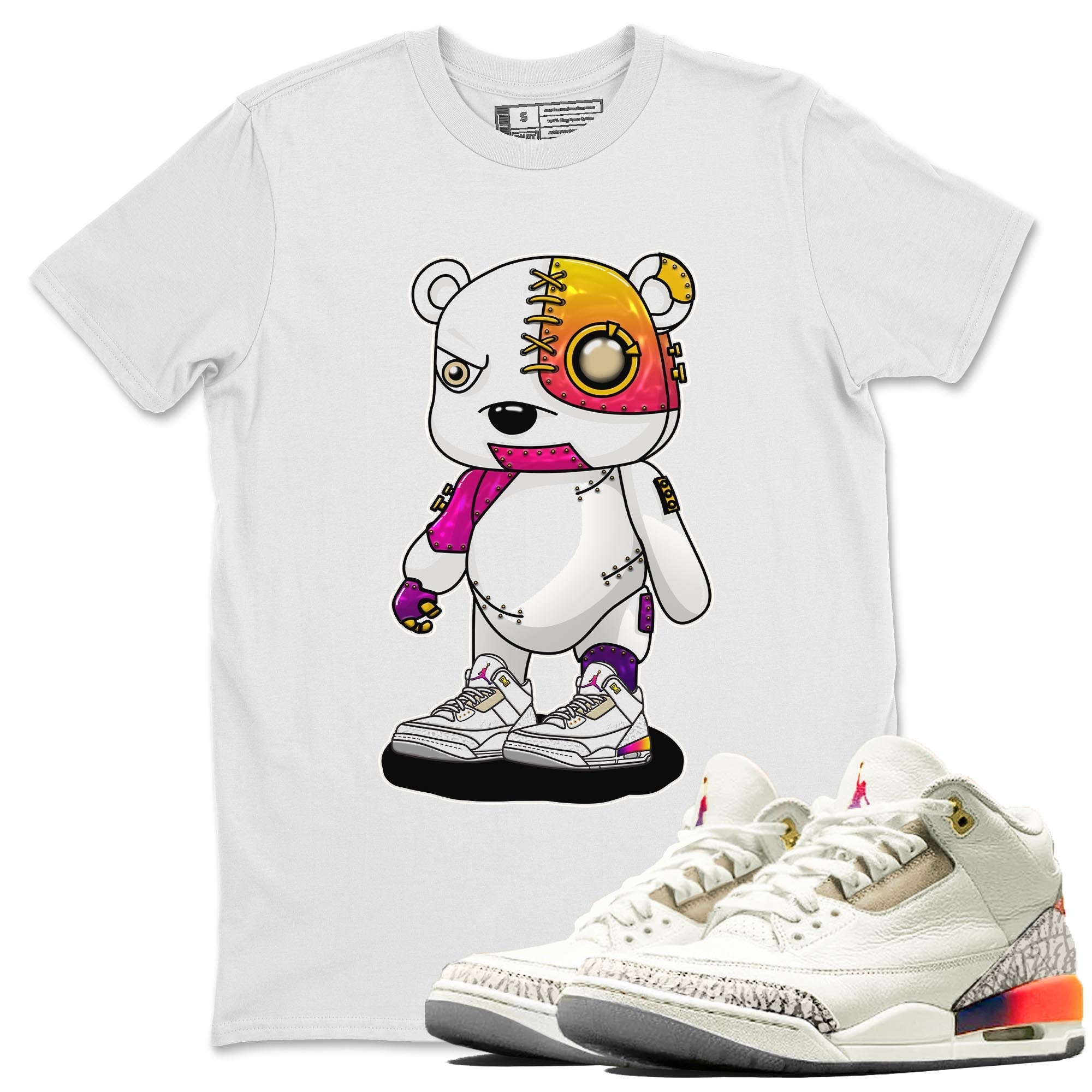 Air Jordan 3 J Balvin shirt to match jordans Cyborg Bear sneaker tees Crew Neck Air Jordan 3 X J Balvin SNRT Sneaker Release Tees Unisex Casual Shirts White 1 T-Shirt