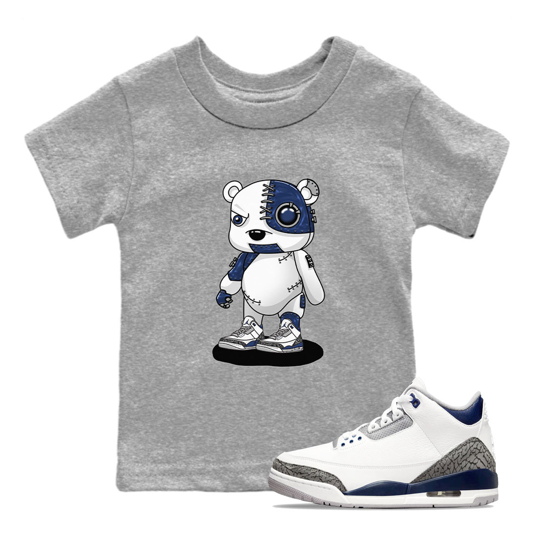 Air Jordan 3 Retro Midnight Navy shirt to match jordans Cyborg Bear sneaker shirt 3s Midnight Navy SNRT sneaker tees baby toddler Heather Grey 1 cotton Shirt