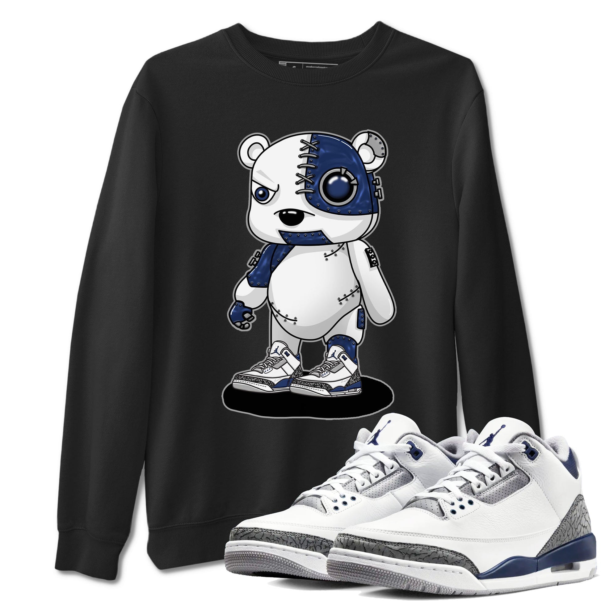 Air Jordan 3 Retro Midnight Navy shirt to match jordans Cyborg Bear sneaker shirt 3s Midnight Navy SNRT sneaker tees unisex crew neck cotton Black 1 crew neck shirt