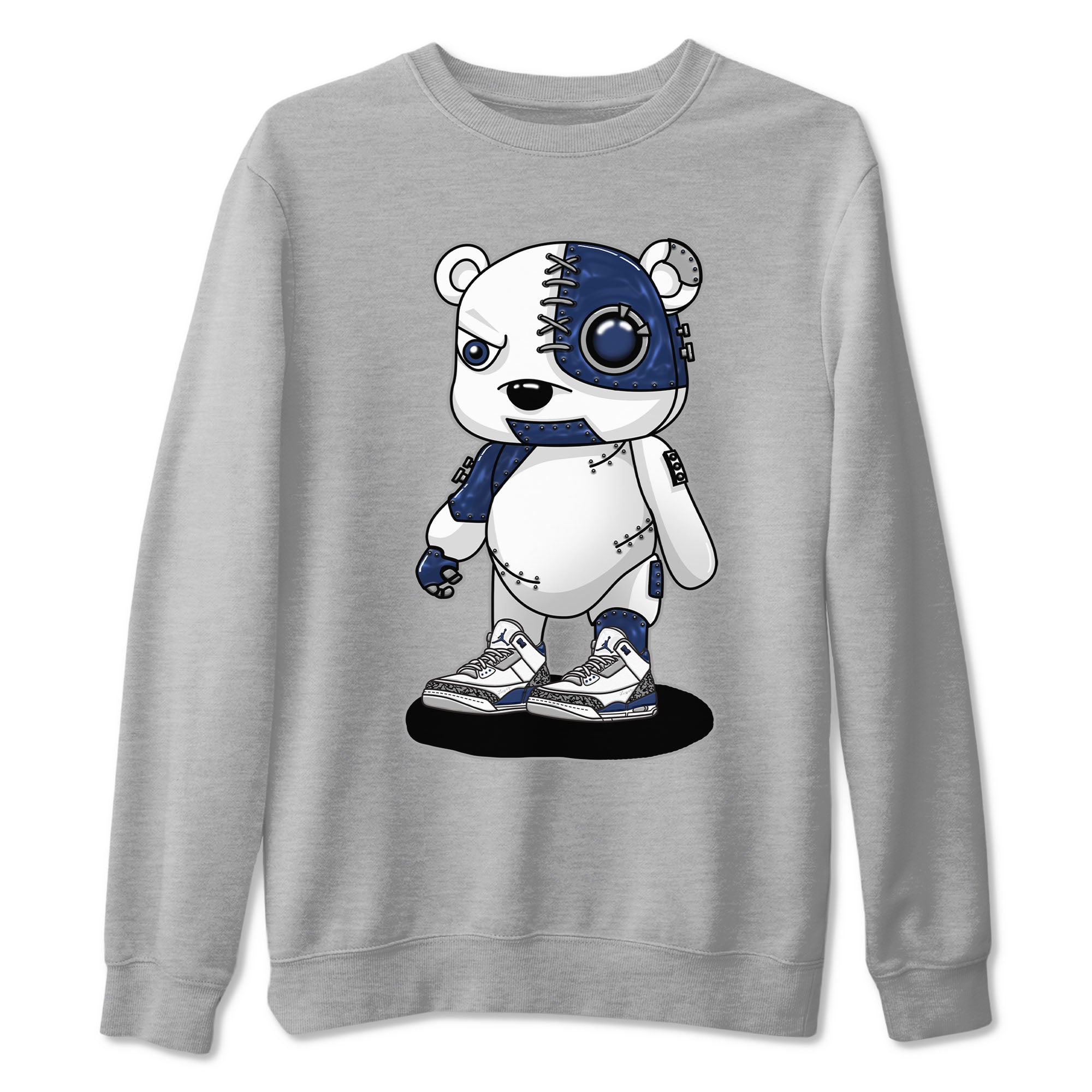 Air Jordan 3 Retro Midnight Navy shirt to match jordans Cyborg Bear sneaker shirt 3s Midnight Navy SNRT sneaker tees unisex crew neck cotton Heather Grey 2 crew neck shirt