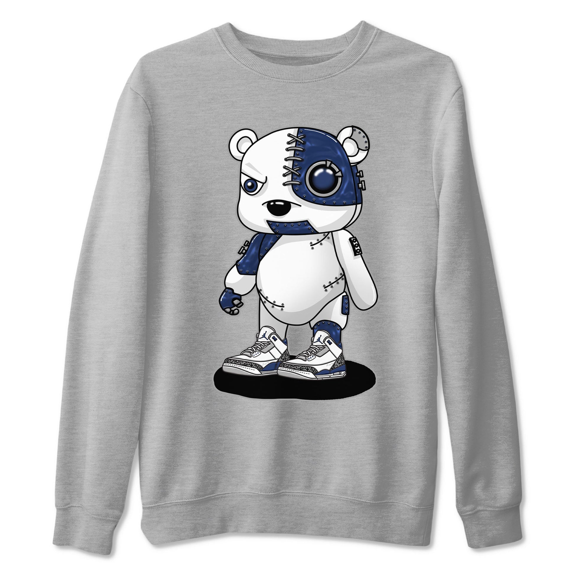 Air Jordan 3 Retro Midnight Navy shirt to match jordans Cyborg Bear sneaker shirt 3s Midnight Navy SNRT sneaker tees unisex crew neck cotton Heather Grey 2 crew neck shirt