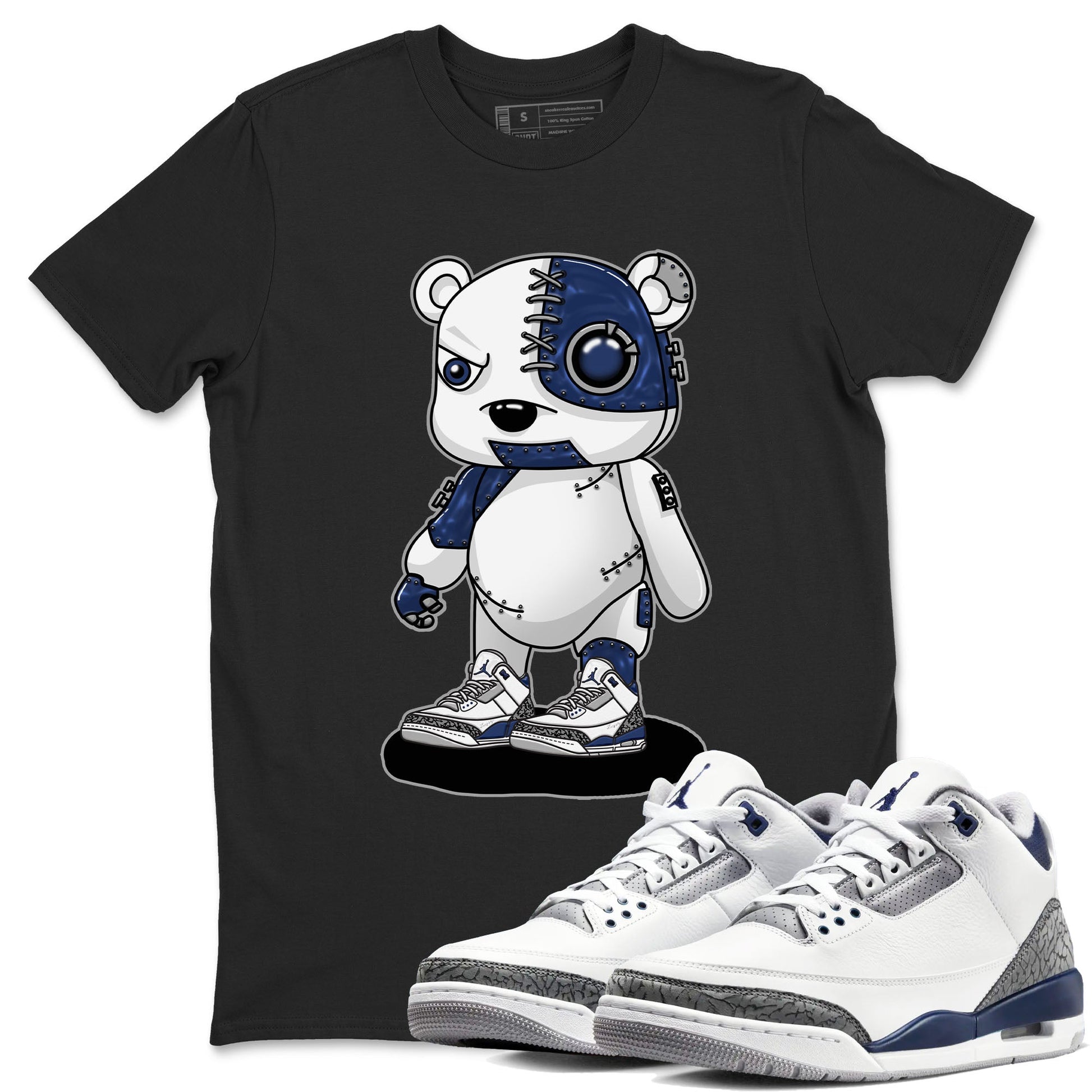 Air Jordan 3 Retro Midnight Navy shirt to match jordans Cyborg Bear sneaker shirt 3s Midnight Navy SNRT sneaker tees unisex crew neck cotton Black 1 crew neck shirt