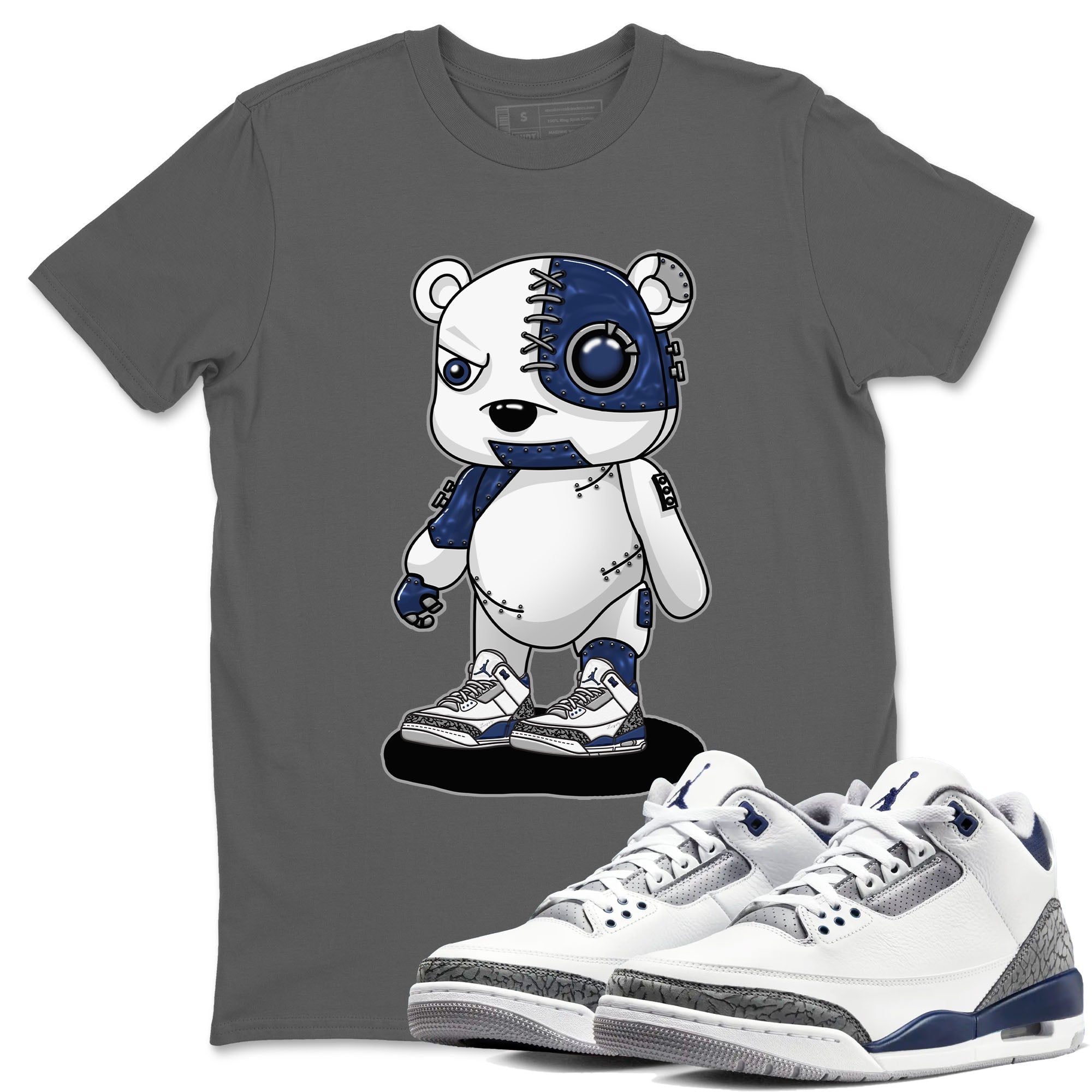 Air Jordan 3 Retro Midnight Navy shirt to match jordans Cyborg Bear sneaker shirt 3s Midnight Navy SNRT sneaker tees unisex crew neck cotton Cool Grey 1 crew neck shirt