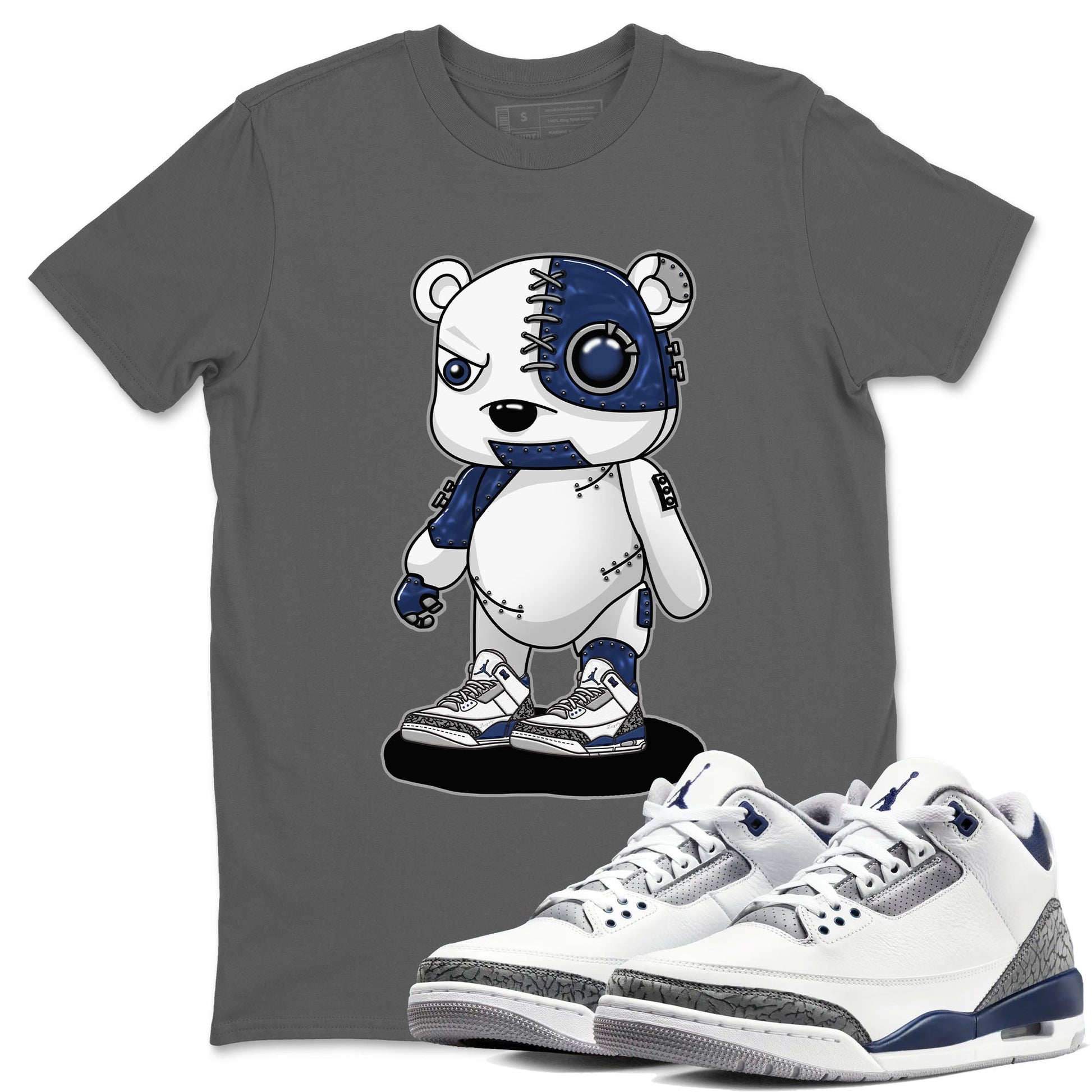 Air Jordan 3 Retro Midnight Navy shirt to match jordans Cyborg Bear sneaker shirt 3s Midnight Navy SNRT sneaker tees unisex crew neck cotton Cool Grey 1 crew neck shirt