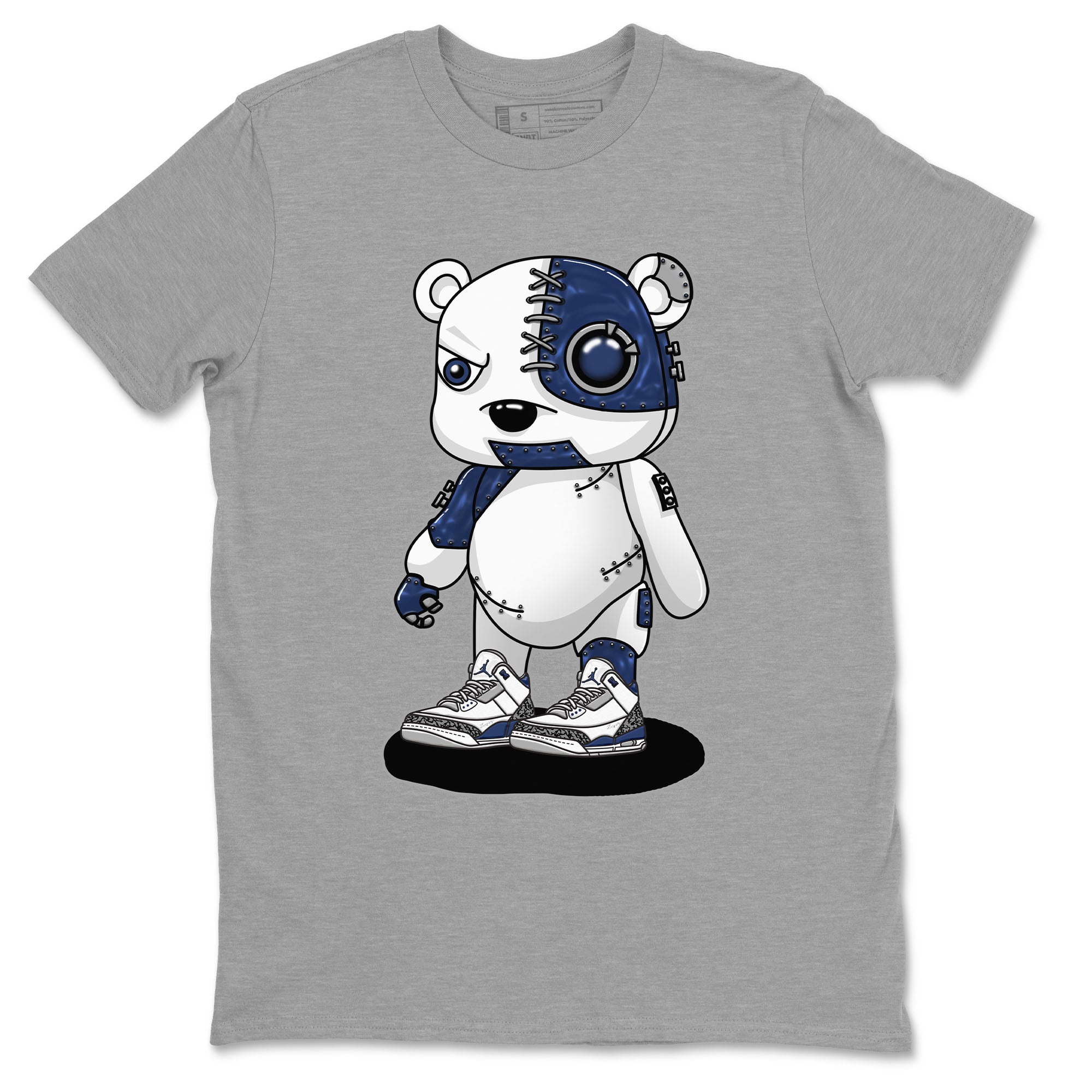 Air Jordan 3 Retro Midnight Navy shirt to match jordans Cyborg Bear sneaker shirt 3s Midnight Navy SNRT sneaker tees unisex crew neck cotton Heather Grey 2 crew neck shirt