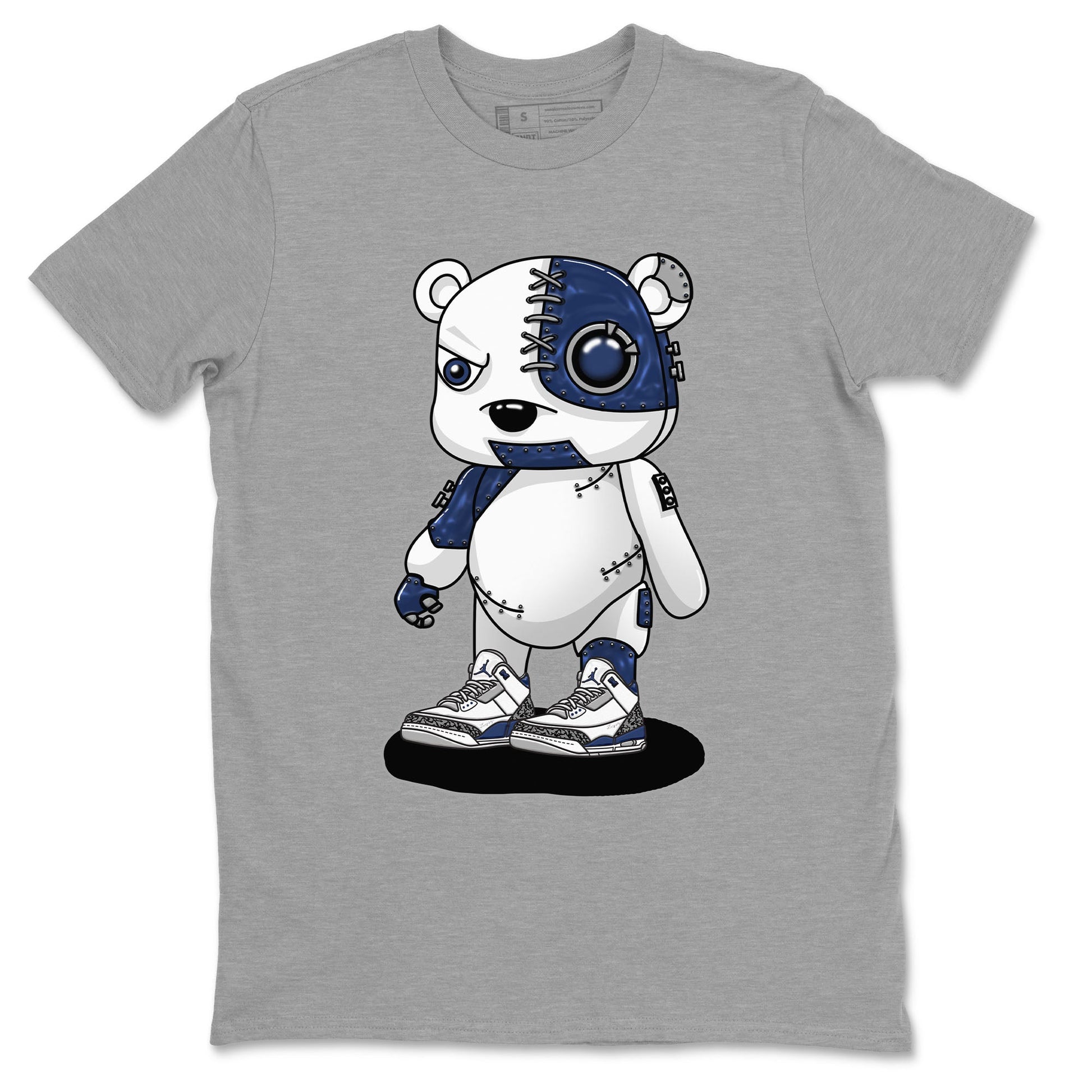 Air Jordan 3 Retro Midnight Navy shirt to match jordans Cyborg Bear sneaker shirt 3s Midnight Navy SNRT sneaker tees unisex crew neck cotton Heather Grey 2 crew neck shirt