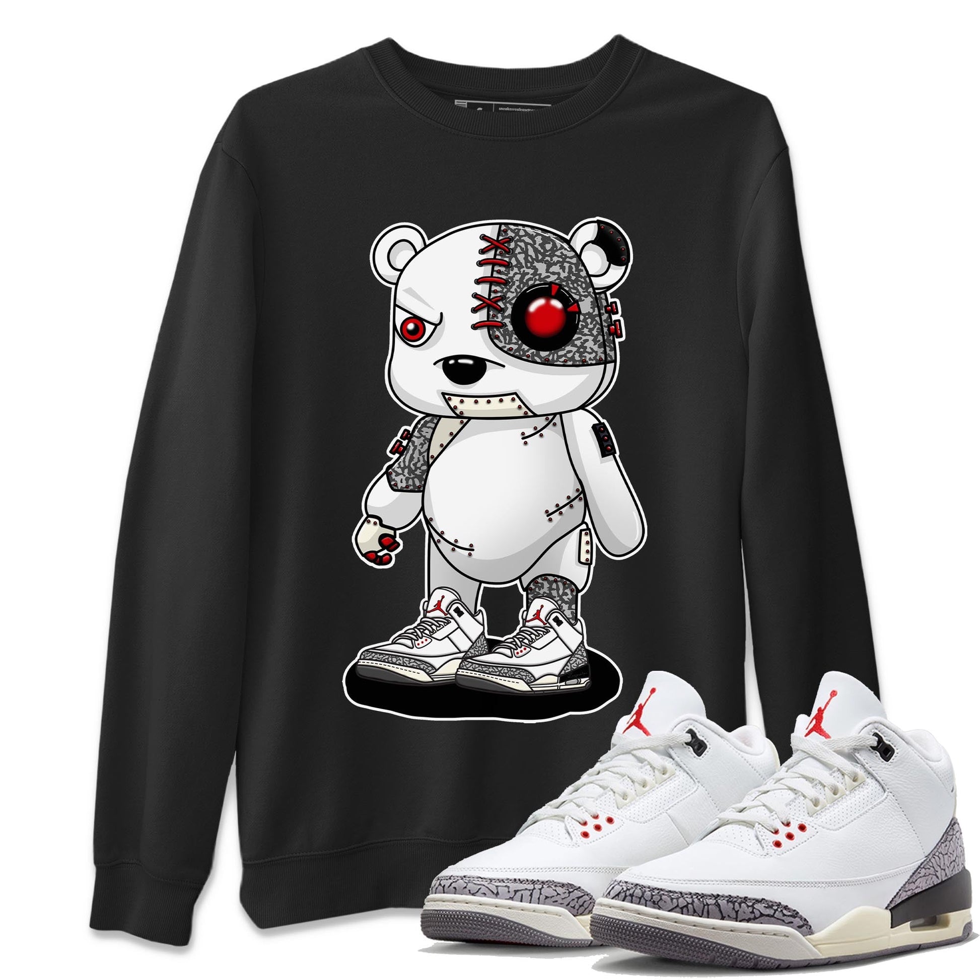 Air Jordan 3 White Cement Cyborg Bear Crew Neck Sneaker Tees AJ 3s White Cement Sneaker T-Shirts Size Chart