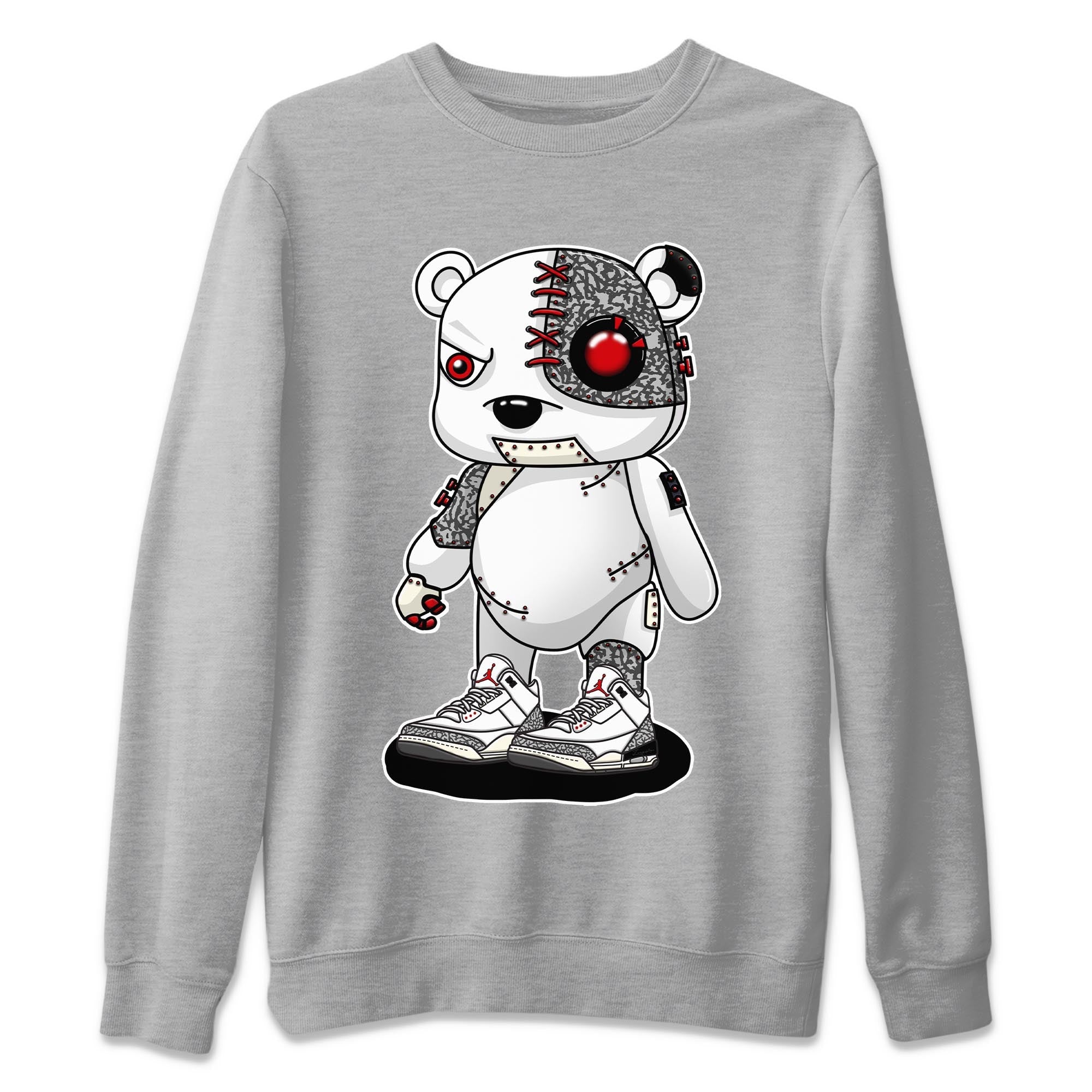 Air Jordan 3 White Cement Sneaker Match Tees Cyborg Bear Sneaker Tees AJ 3s White Cement Sneaker Release Tees Unisex Shirts Heather Grey 2