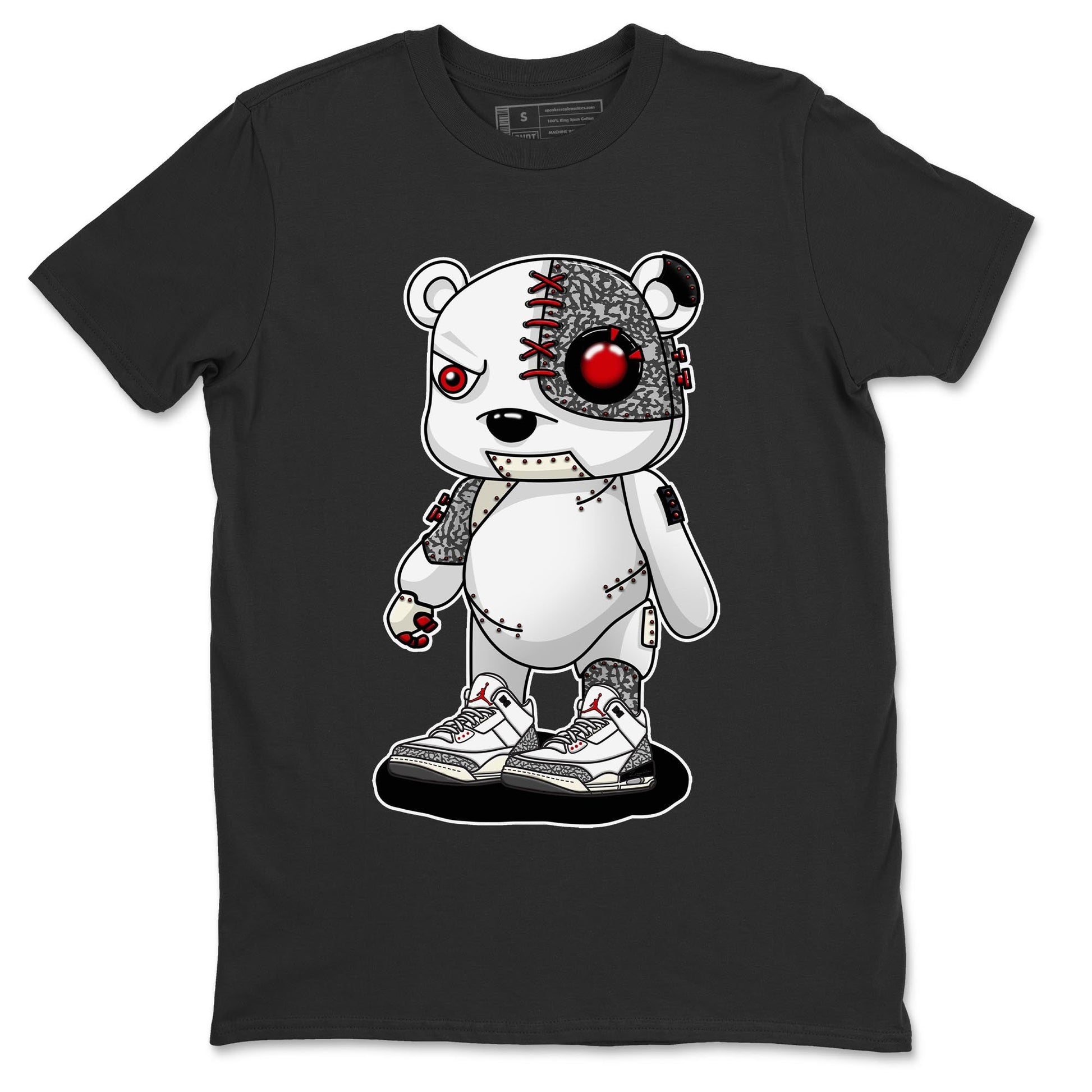 Air Jordan 3 White Cement Sneaker Match Tees Cyborg Bear Sneaker Tees AJ 3s White Cement Sneaker Release Tees Unisex Shirts Black 2