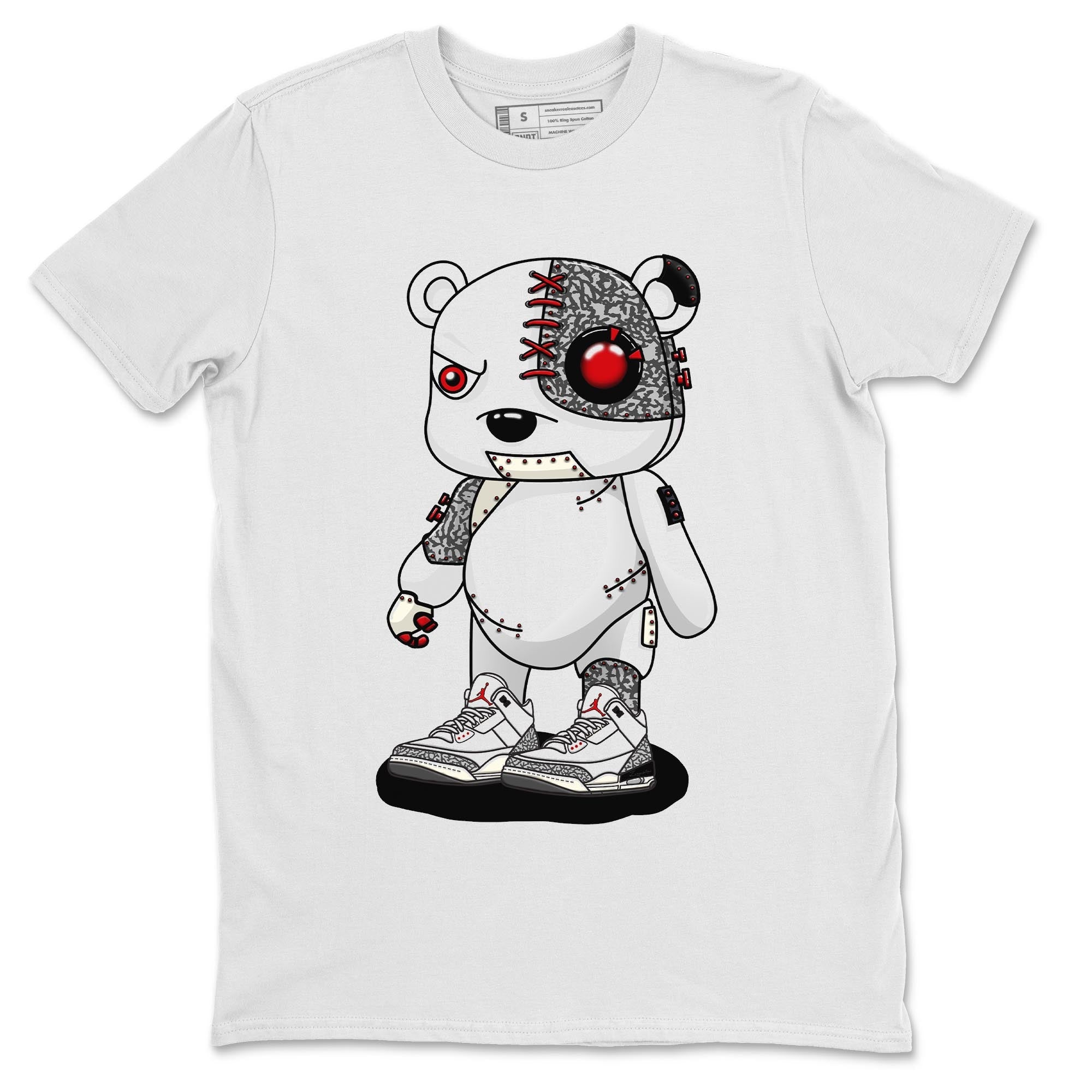 Air Jordan 3 White Cement Sneaker Match Tees Cyborg Bear Sneaker Tees AJ 3s White Cement Sneaker Release Tees Unisex Shirts White 2